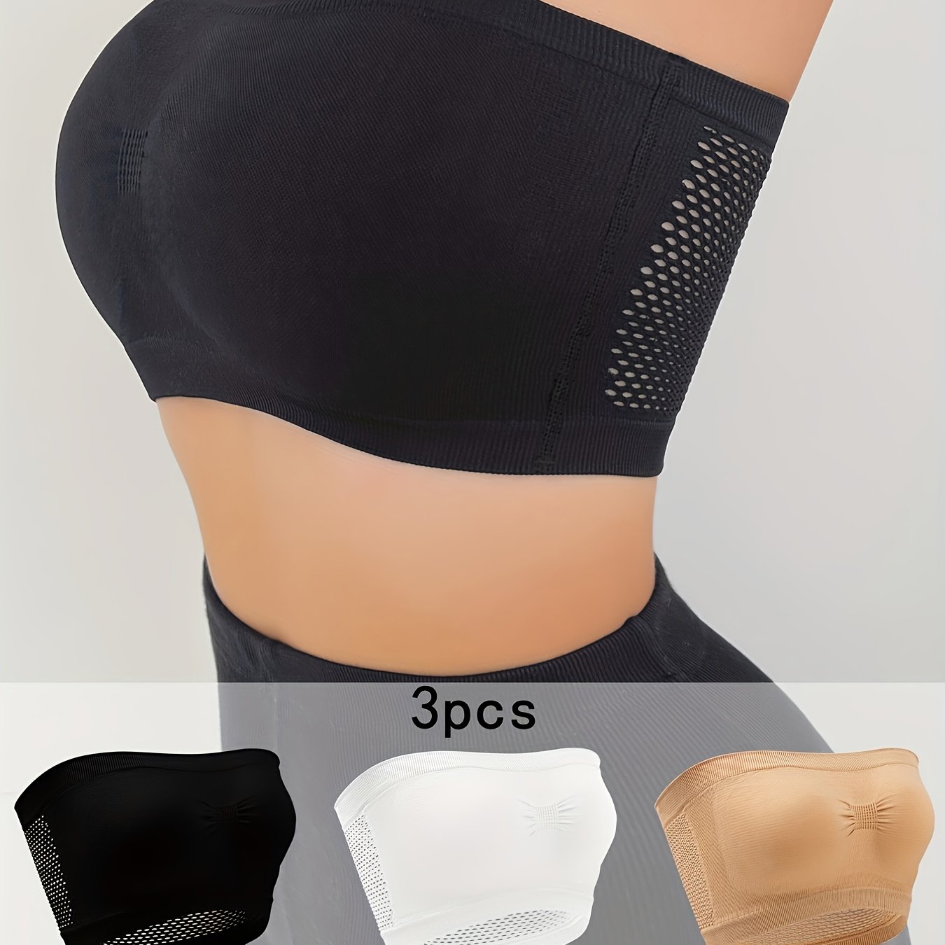 Fashion 3pcs Breathable Mesh Tube Bra Strapless Crop Tops Women