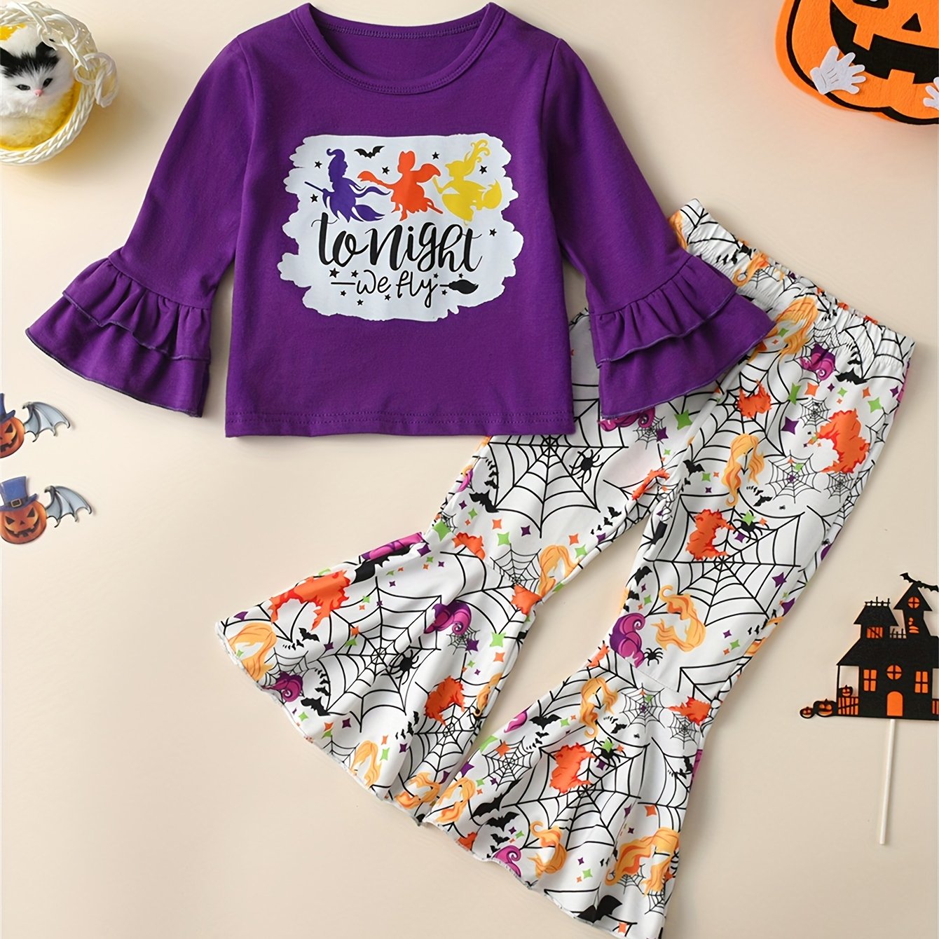 Halloween Sets Toddler Girls Witches Print Sweatshirt Temu