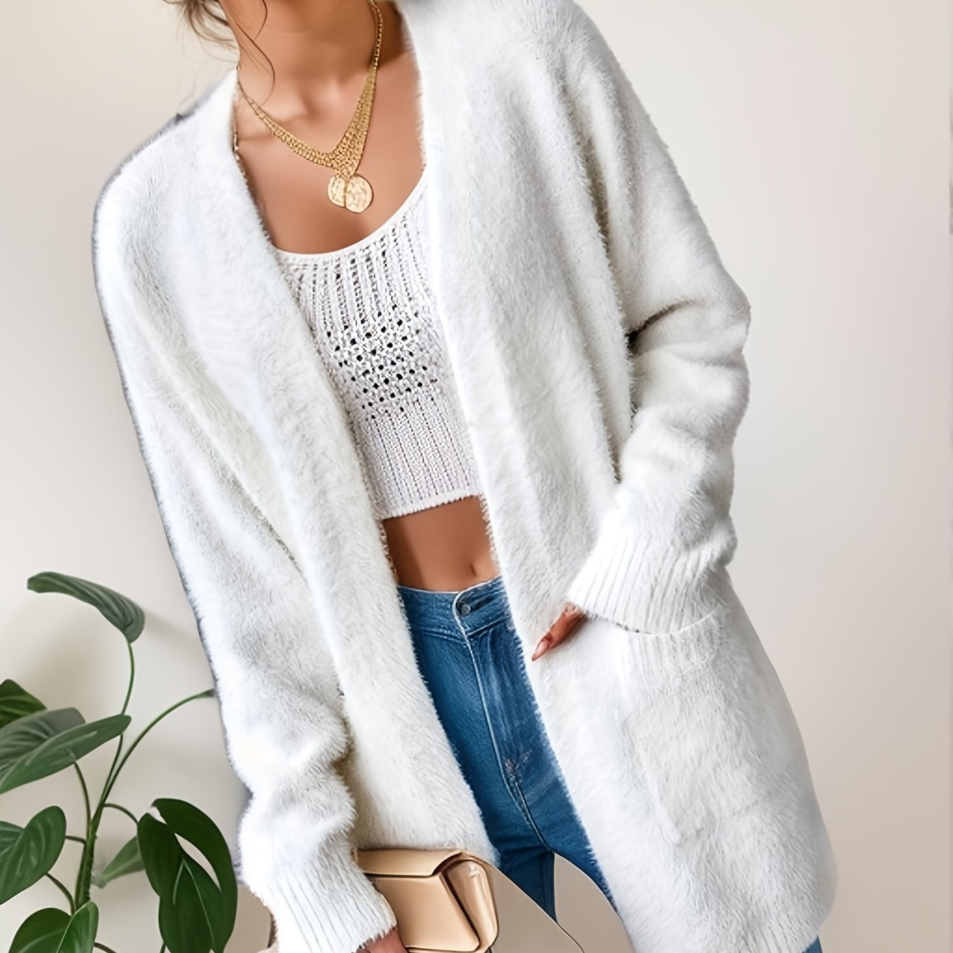 Halogen open front sales pocket cardigan