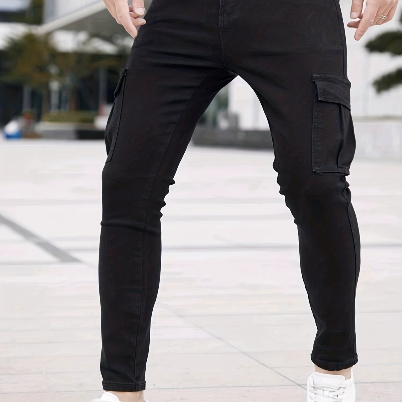 Slim Fit Cargo Jeans, Men's Casual Street Style Flap Pocket Slightly  Stretch Tie Dye Denim Pants For Spring Fall - Temu