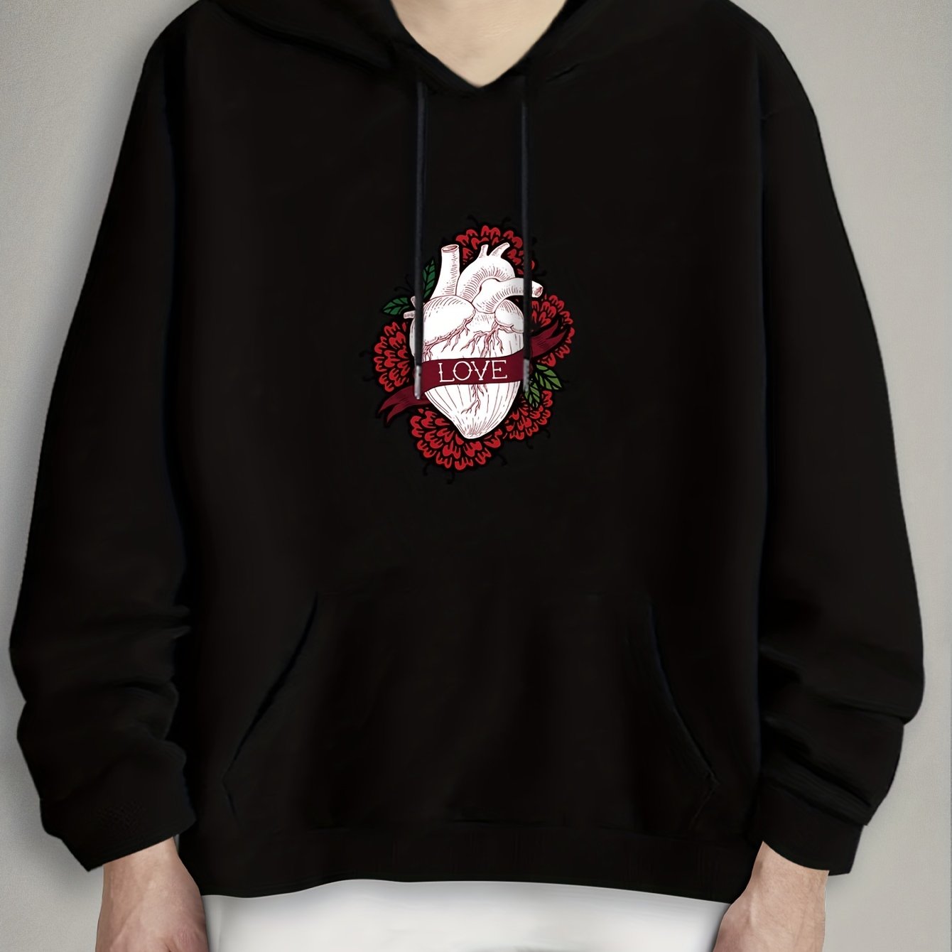 love heart print trendy sweatshirt men's casual graphic Temu