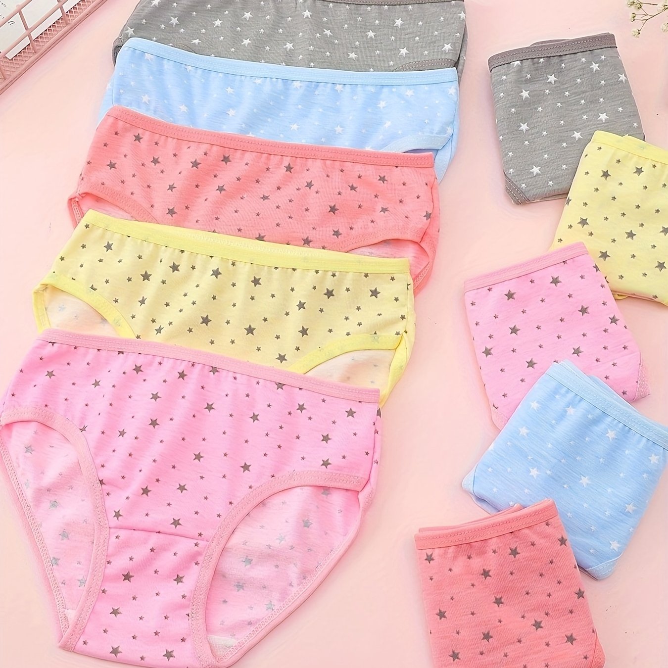 Image of Girls Cute Soft Breathable Stretch Underwear 10 Pairs Of Mixed Color Suit