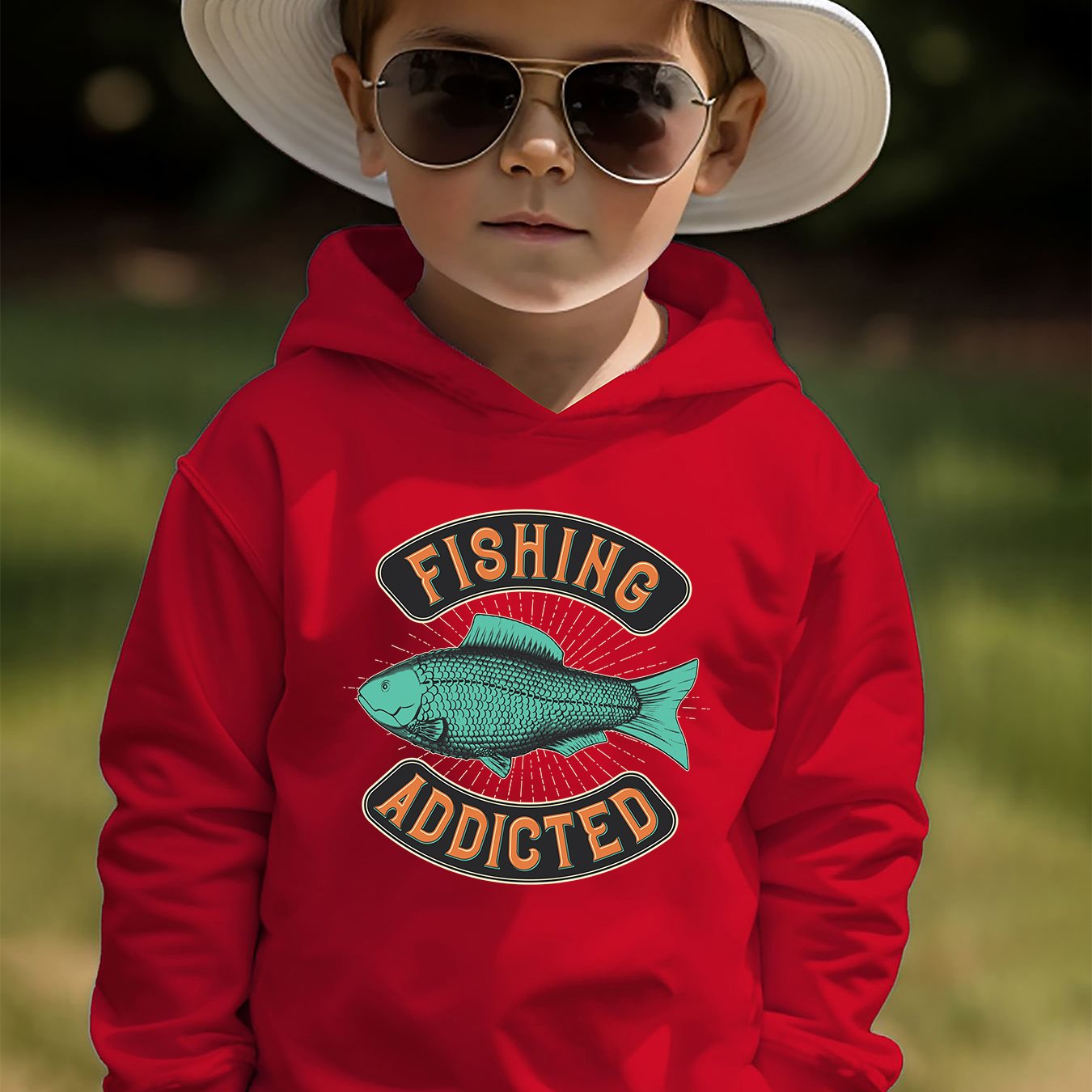 Blue Fish Print Kid's Hoodie, Casual Pullover, Hooded Long Sleeve Top,  Boy's Clothes For Spring Fall, As Gift