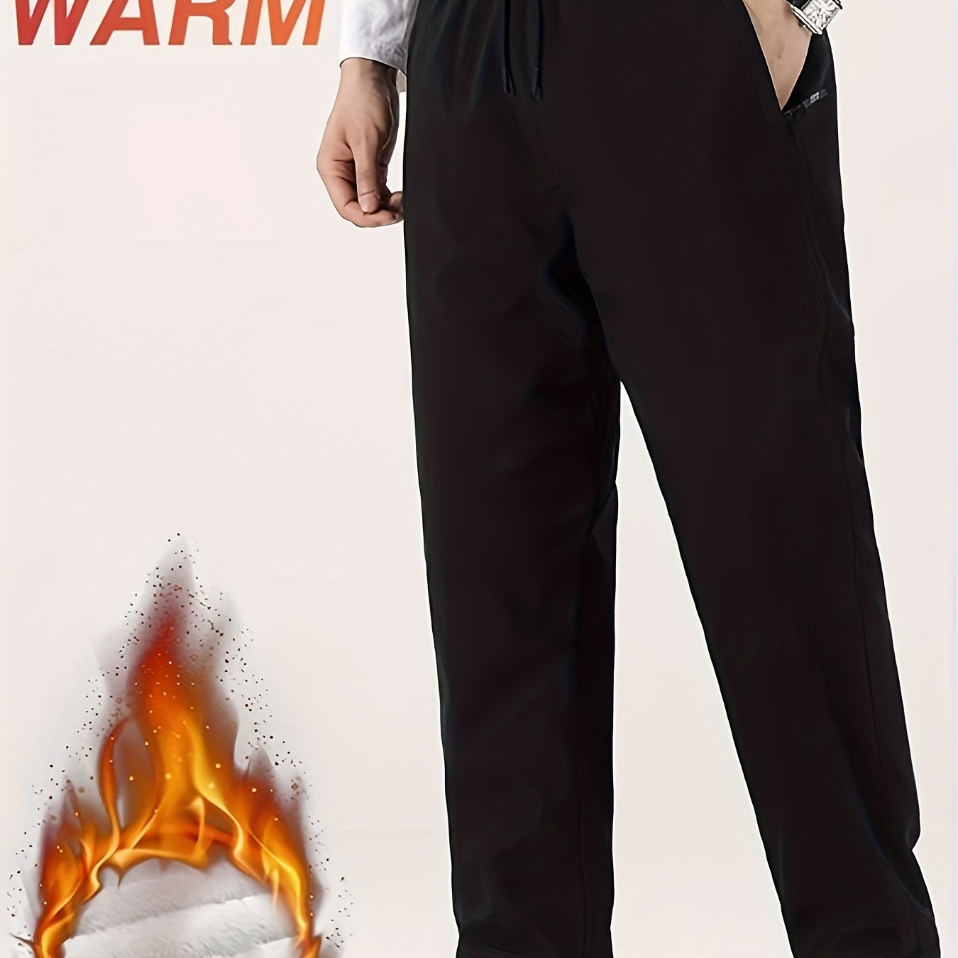 Warm Fleece Casual Pants Men's Thick Sweatpants Zipper - Temu