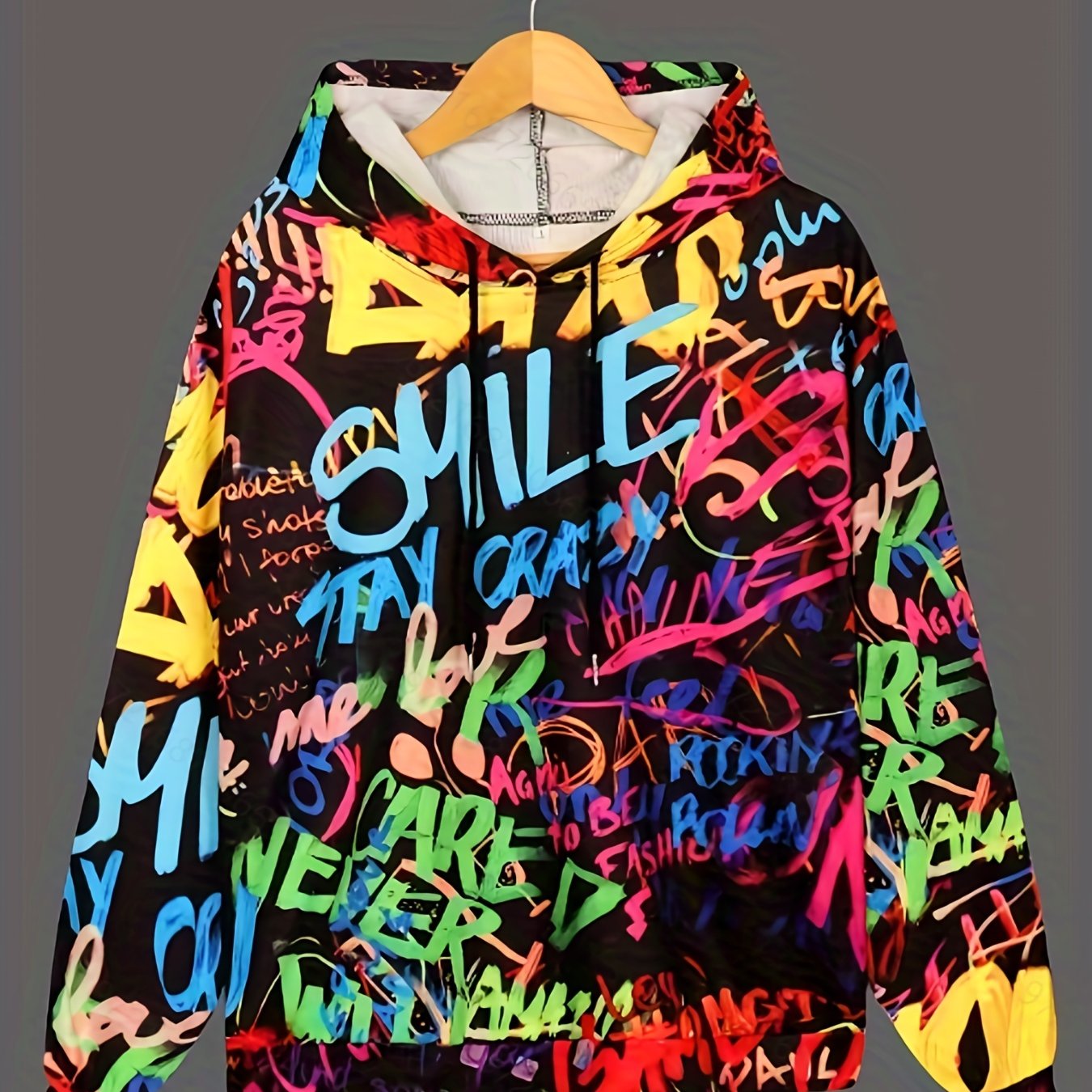 Street Letter Art Spray Long Sleeve Athletic Hoodie