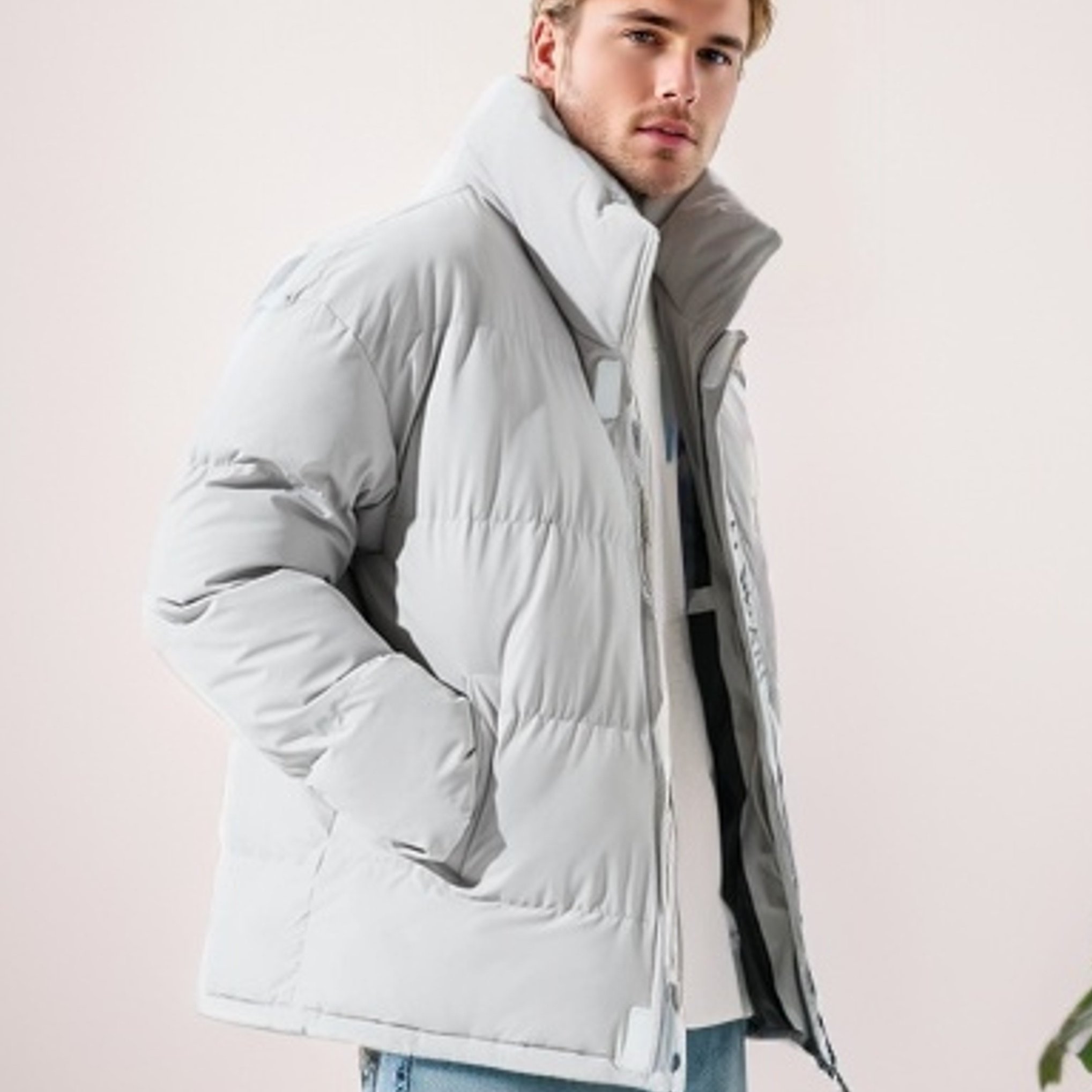 Men's Trendy Solid Padded Jacket Casual Stand Collar Zip - Temu