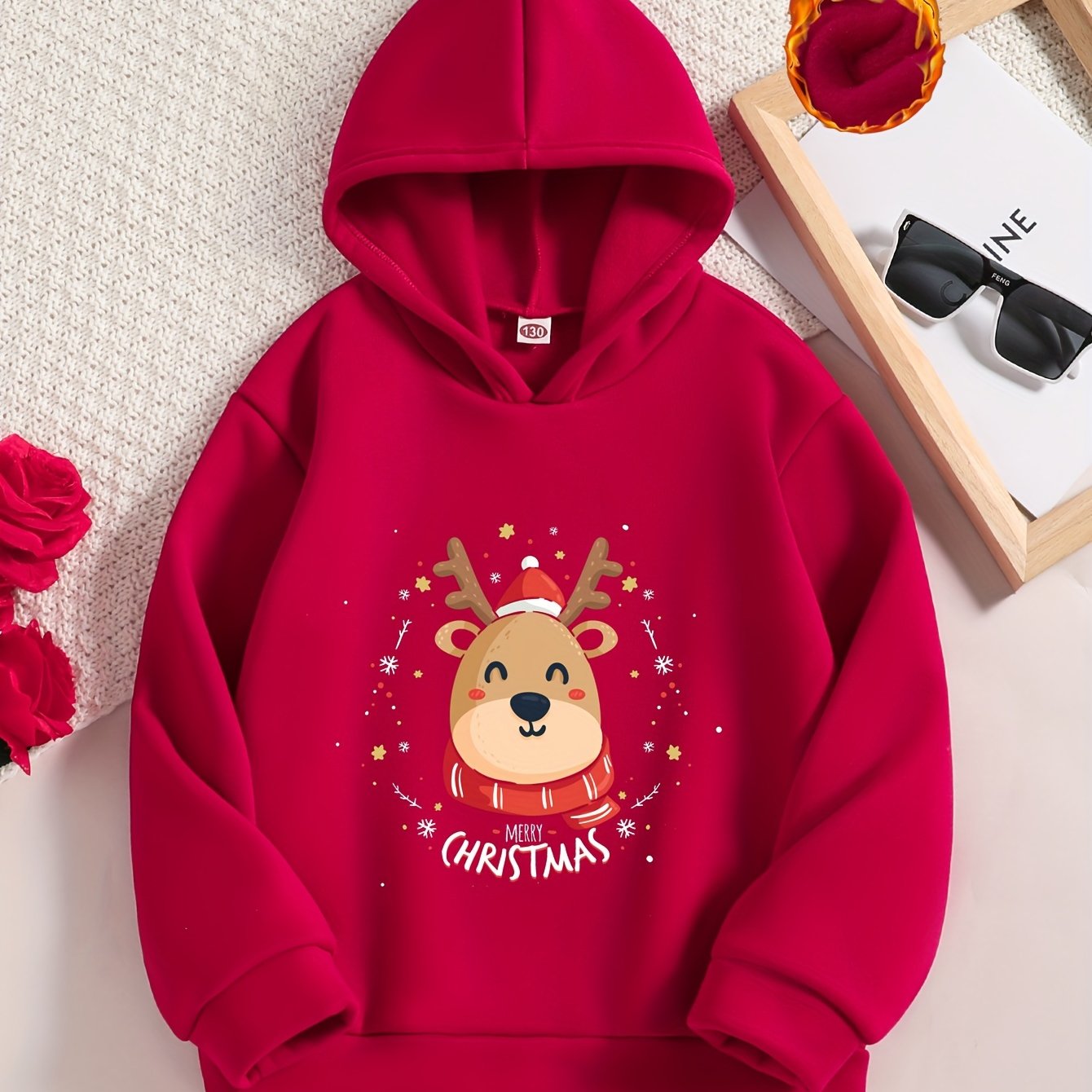 Girl s Trendy Hooded Sweatshirt Christmas Cute Deer Print Temu