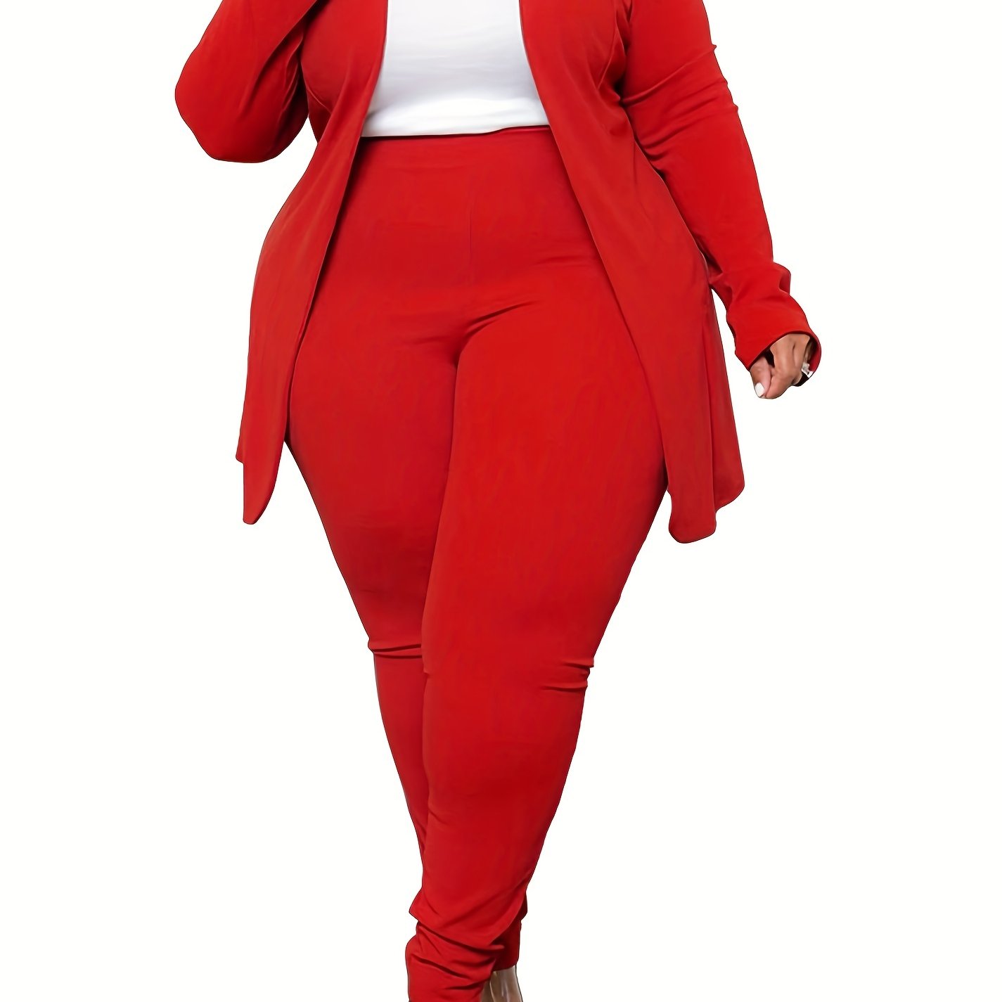 Plus Size Casual Outfits Set Women's Plus Solid Long Sleeve - Temu Canada