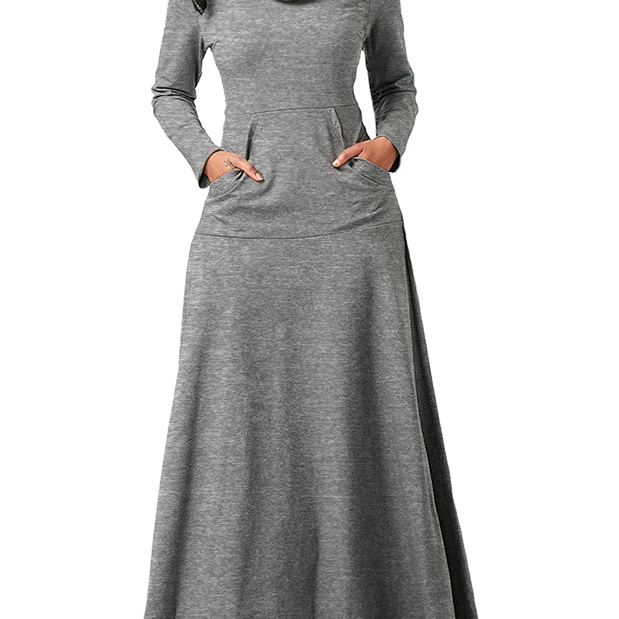 Pile Collar Pocket Front Dress Elegant Long Sleeve Maxi - Temu