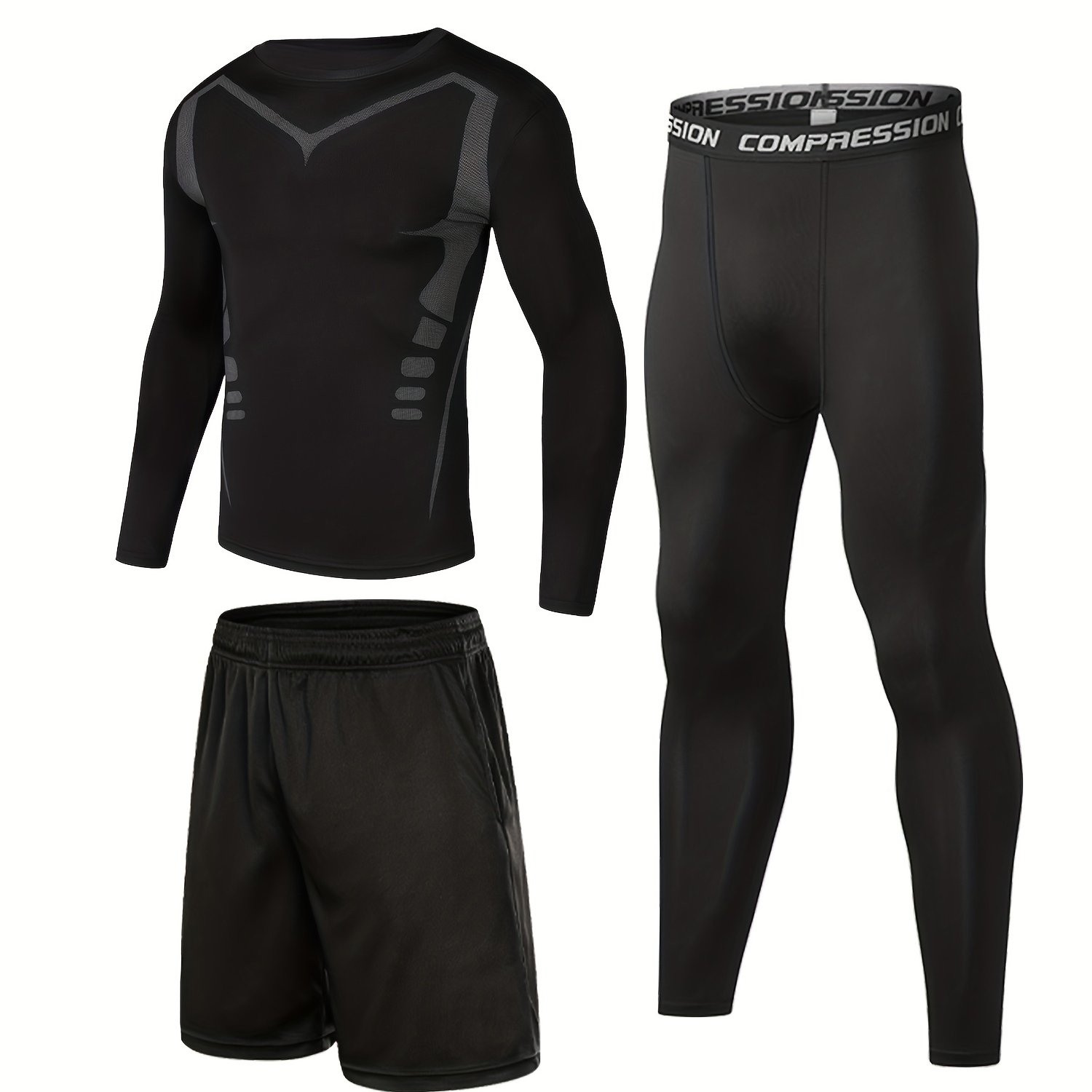 Men's Long Sleeve T shirt + Shorts + Leggings Quick drying - Temu