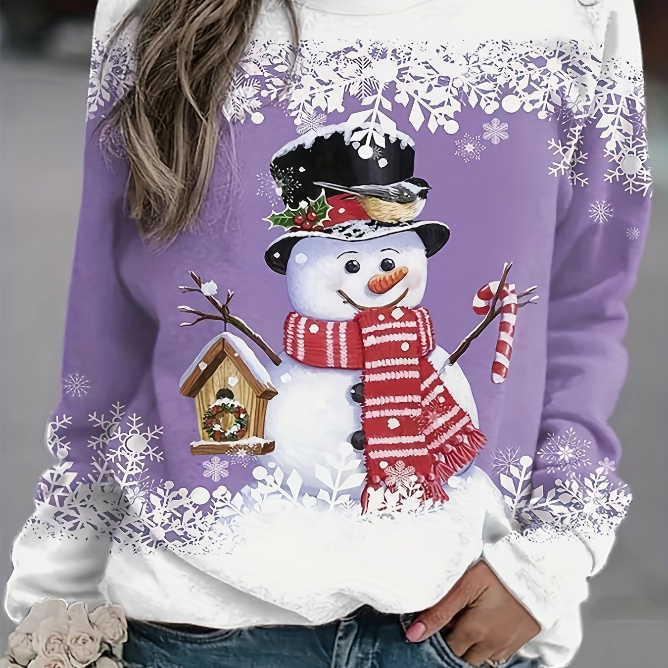 Plus Size Christmas Casual Sweatshirt Women's Plus Snowman - Temu