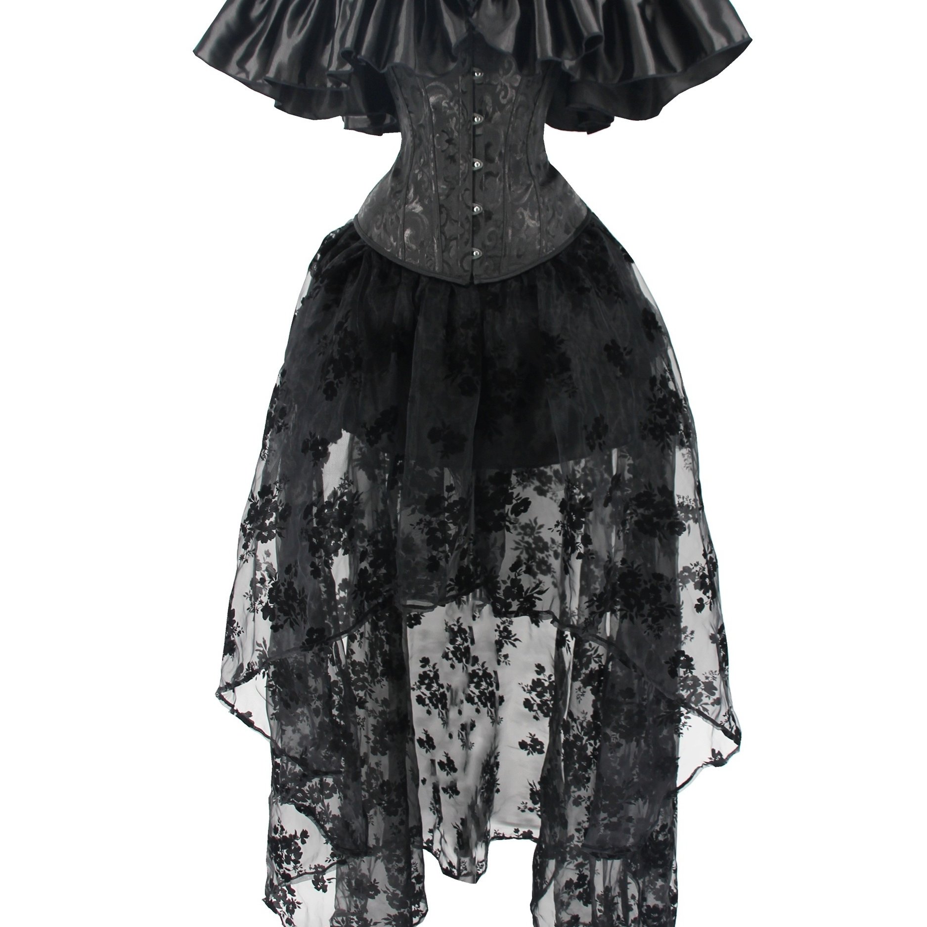 Halloween Dark Gothic Ruffle Sleeve Off-shoulder Body With Extended Skirt Bodysuit Set