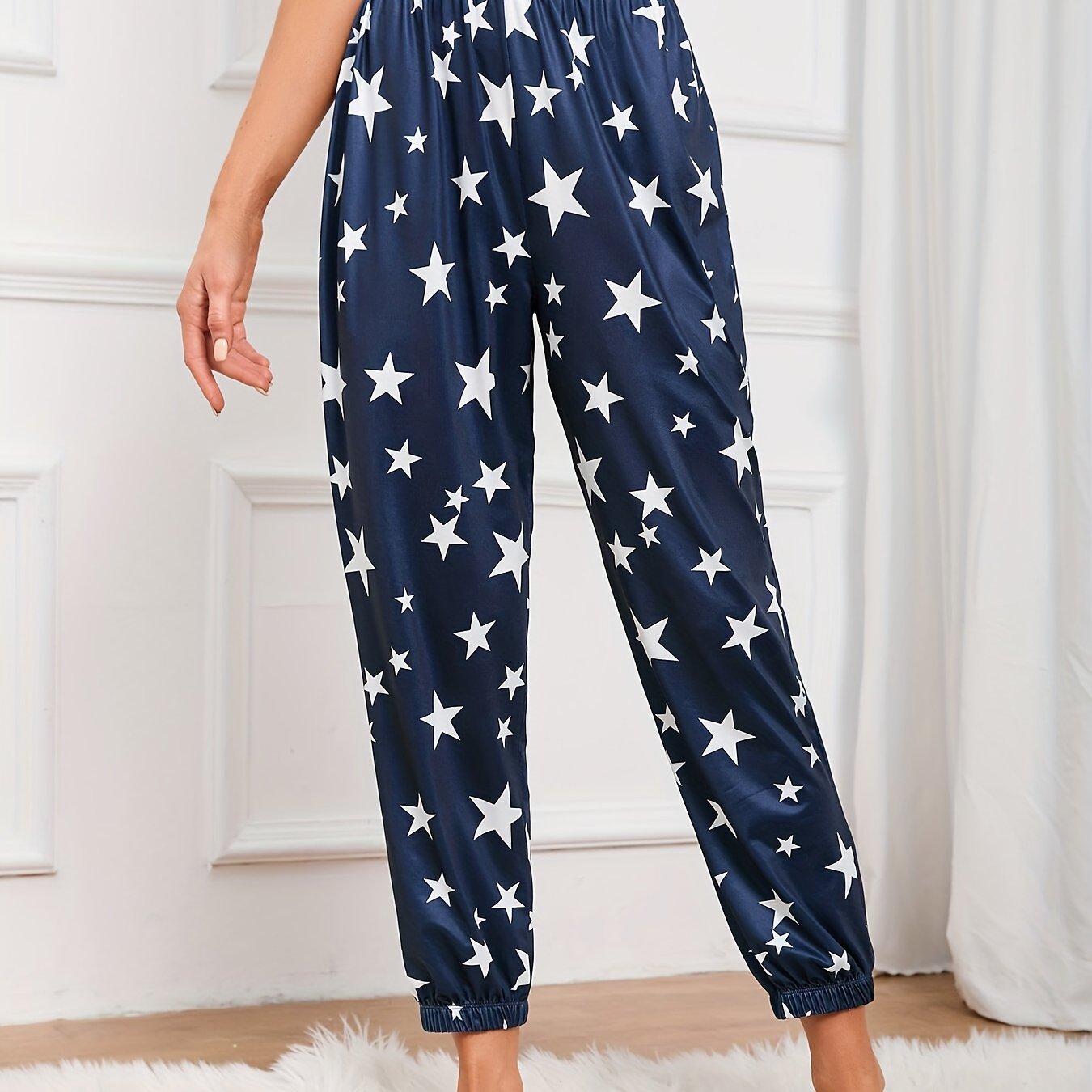 star pattern lounge pants for music festival casual soft elastic waistband pants womens loungewear sleepwear