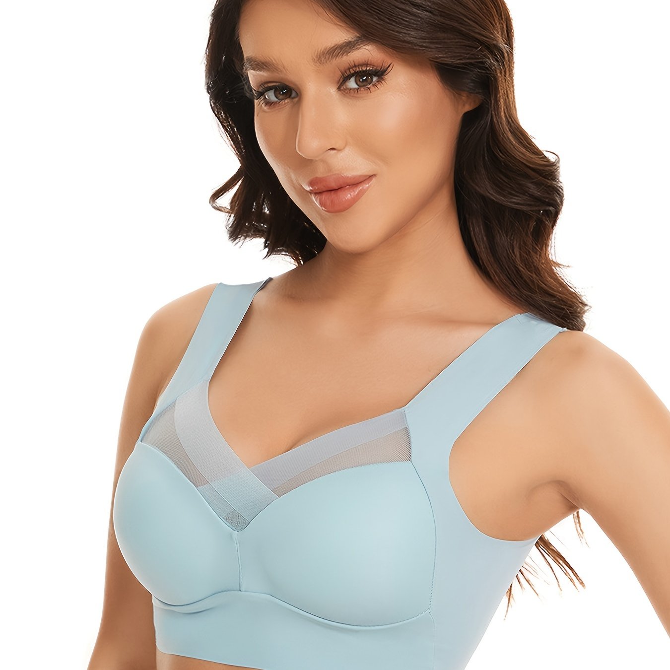 Contrast Mesh Wireless Bra Comfy Breathable Push Bra Women's - Temu Canada