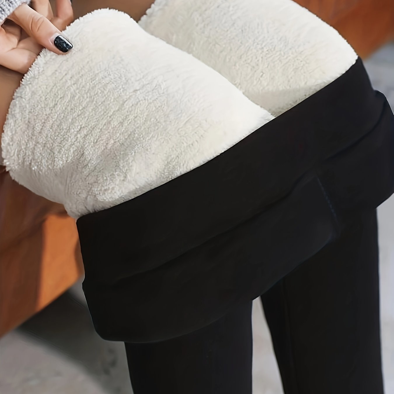 Winter Warm Plush Leggings, Thermal Casual Stretchy Black Leggings For Fall  & Winter, Women's Clothing