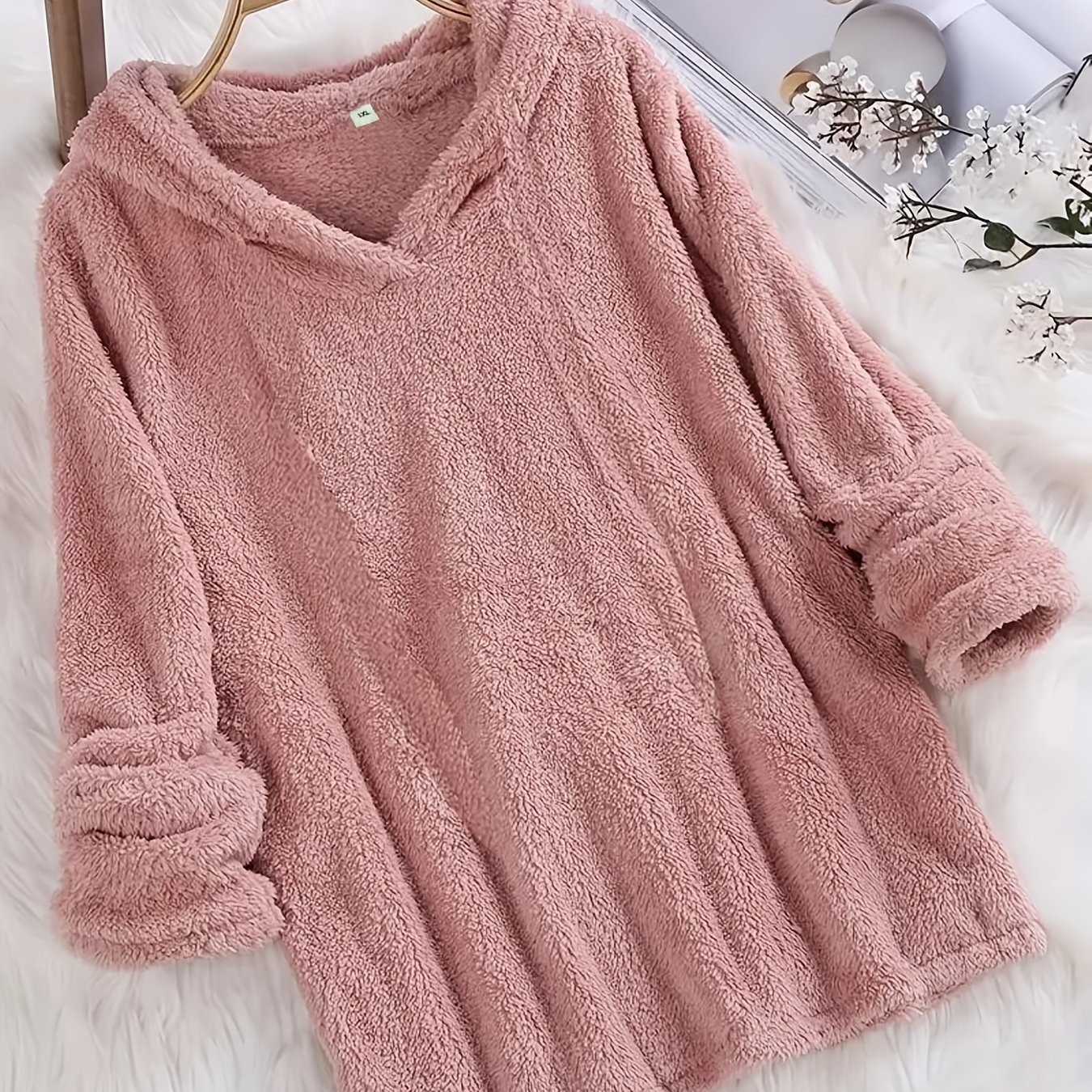 E-shop Plus Size Damen Kapuzenpullover mit Fleece-Futter in Unifarben für Herbst und Winter