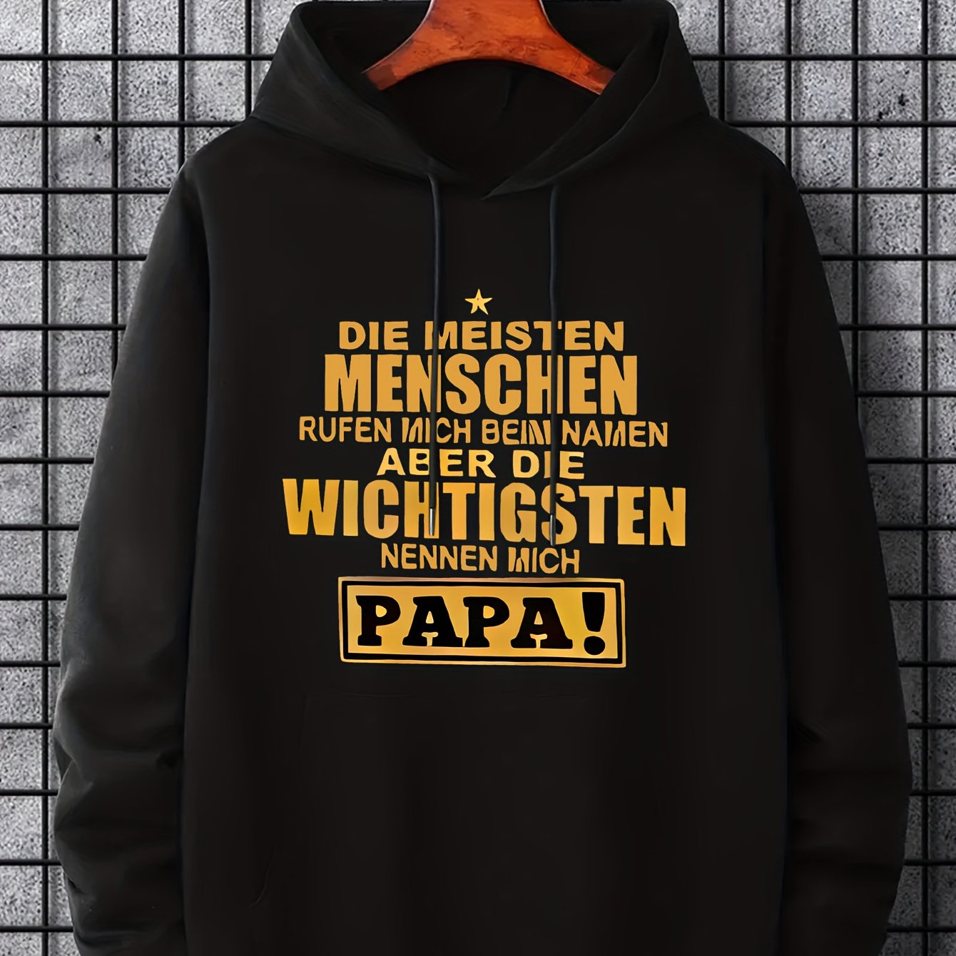 Men's Papa Print Hoodie, Casual Slightly Stretch Breathable Drawstring Hooded Sweatshirt, Men's Clothing For Outdoor