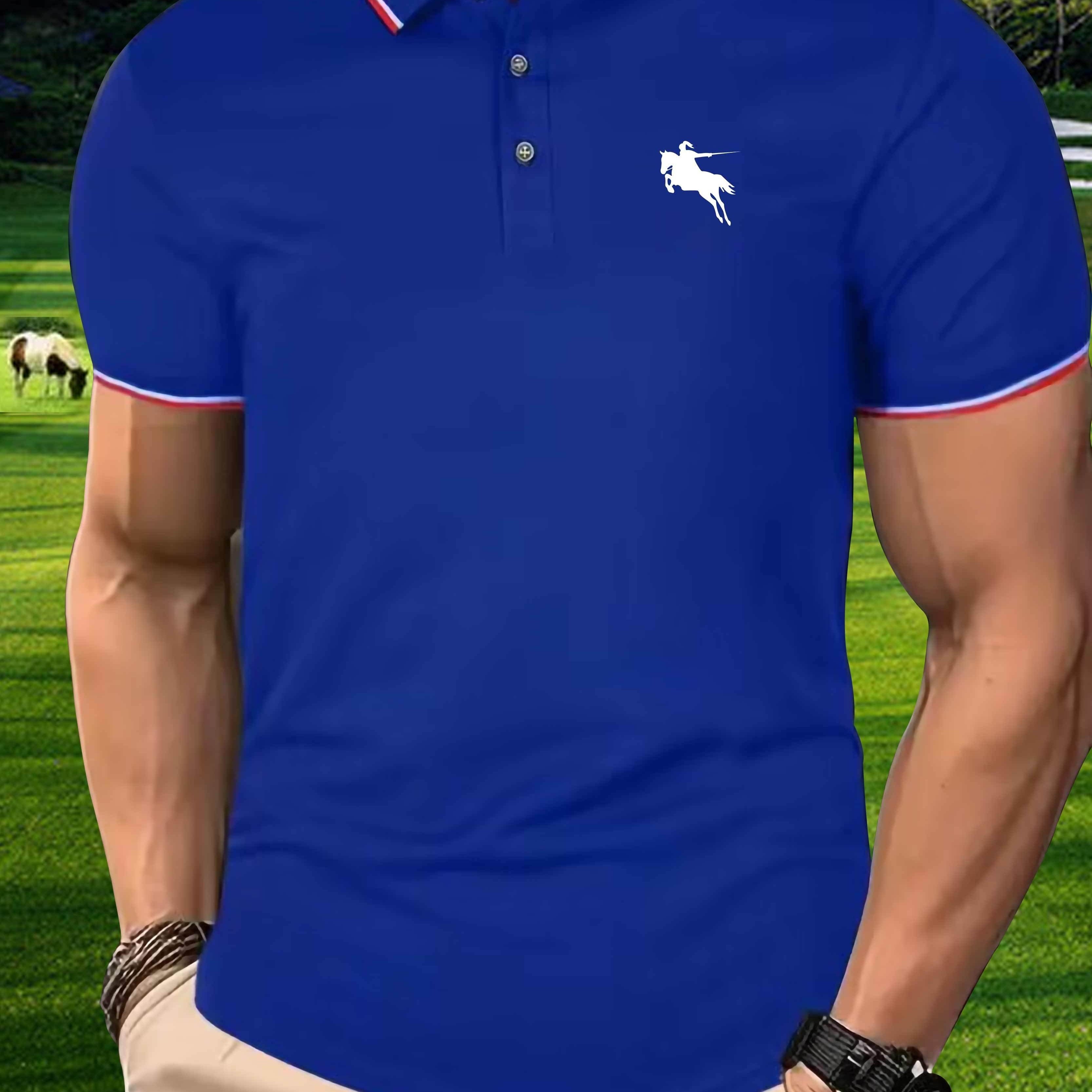 TEMU Horse And Soldier Pattern Men's Casual Comfy Tipped Cuffs Shirt, Mens Golf Shirt Tennis Shirt, Mens Clothing