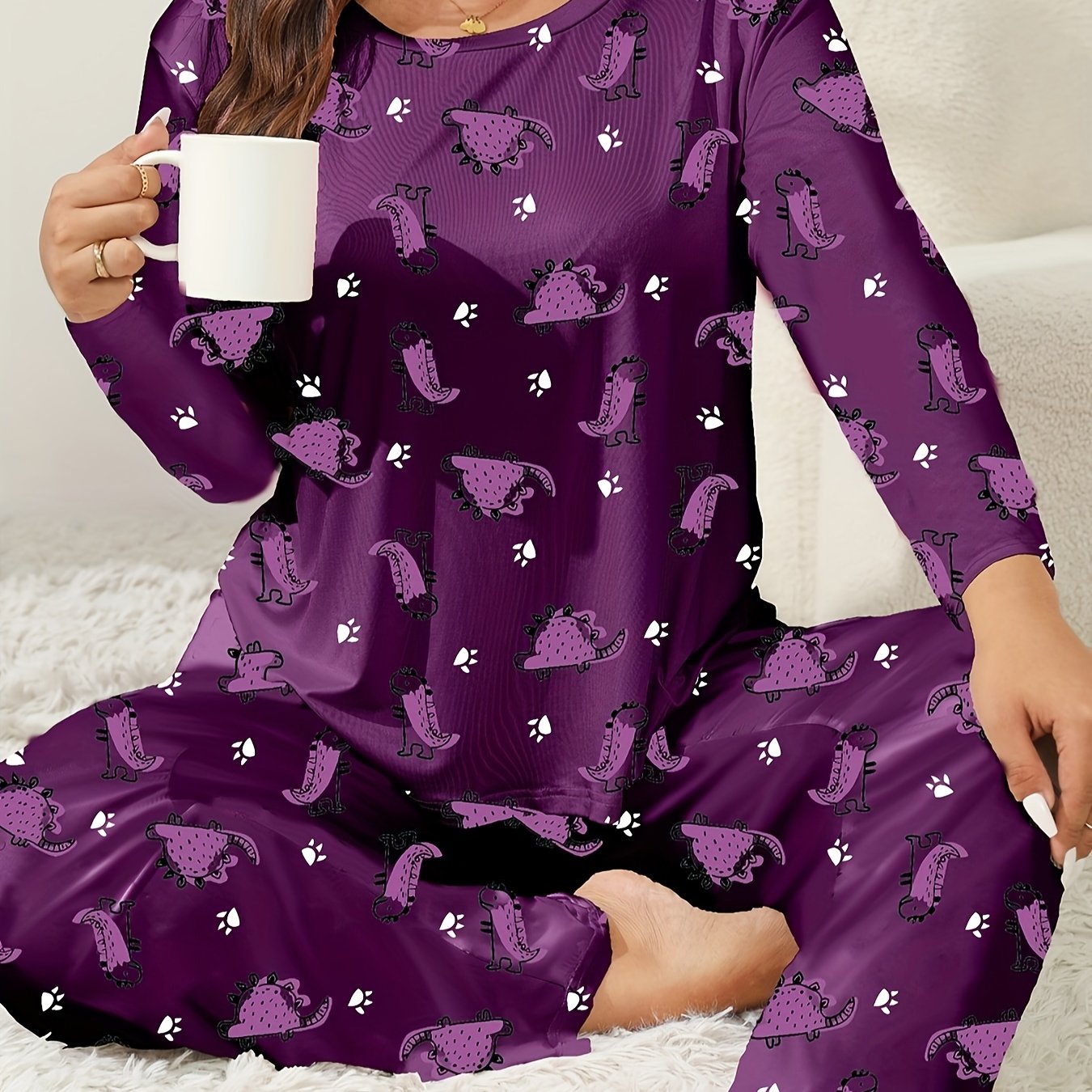 Plus Size Cute Lounge Set Women's Plus Dinosaur Dog Paw - Temu Canada