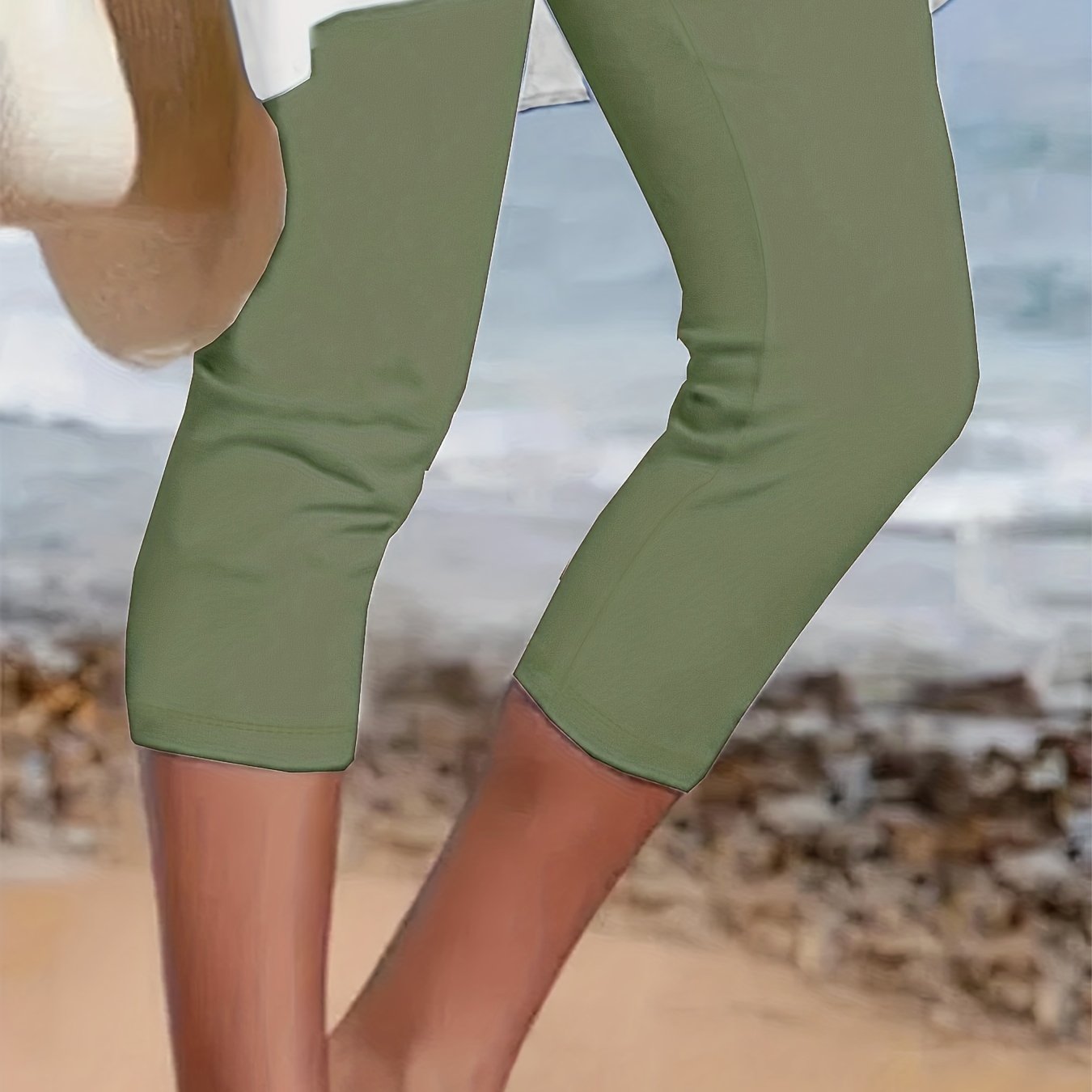 Plus Size Sports Capri Pants Women's Plus Solid Elastic - Temu