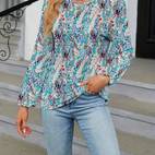 floral print crew neck blouse casual long sleeve blouse for spring fall womens clothing