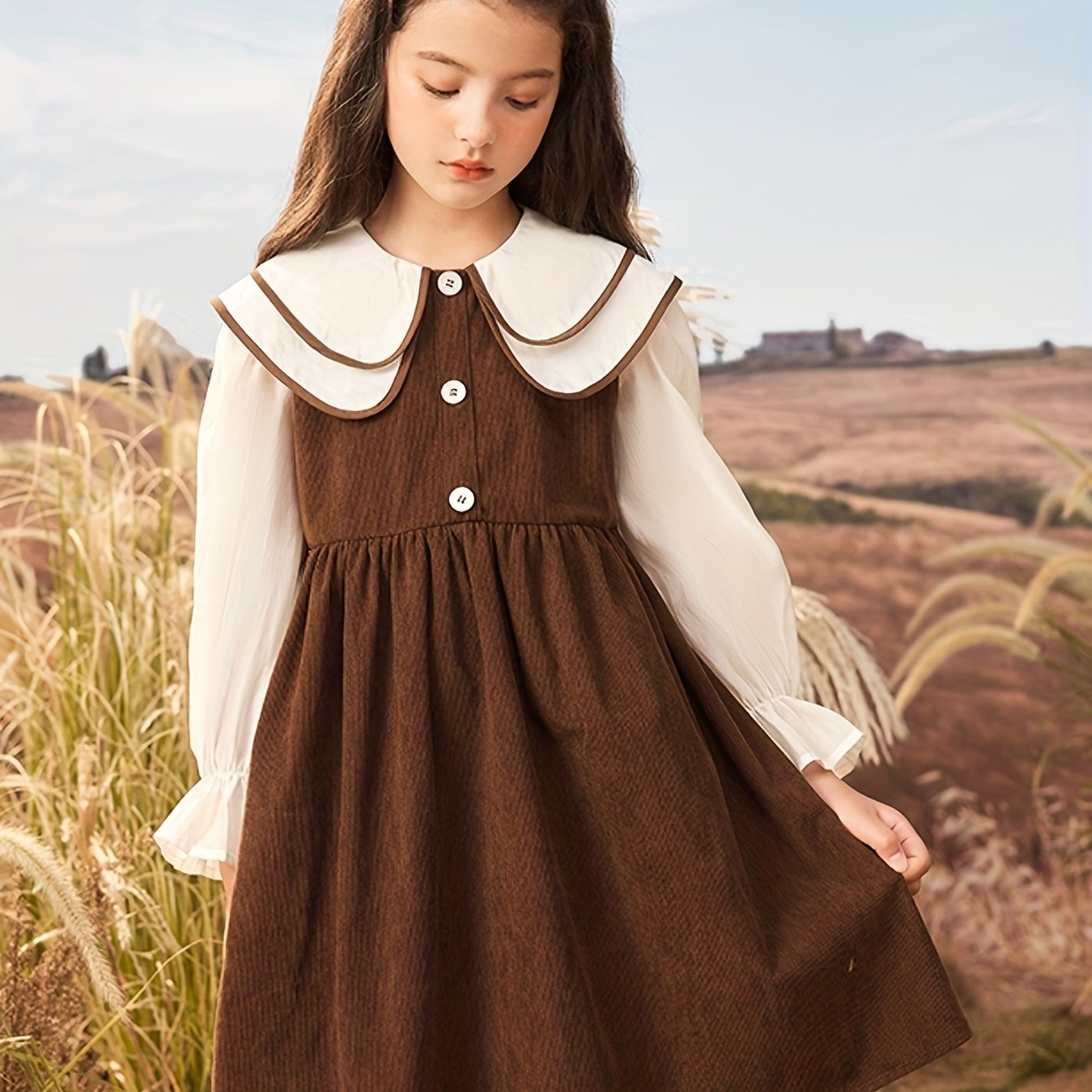 Image of Girls' Dress Autumn New Long Sleeve Children's Dress Loose Stylish Princess Dress Underdress