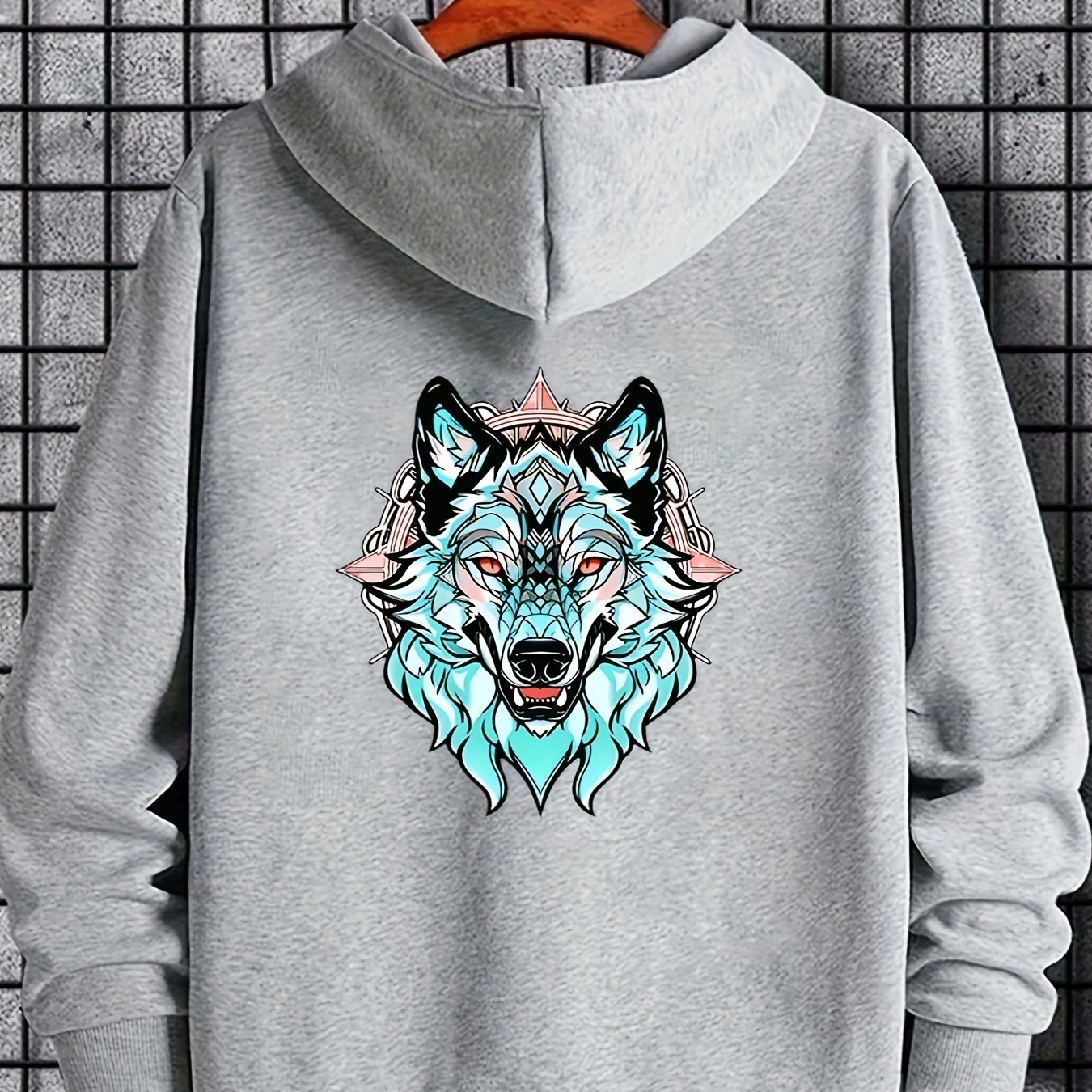 Cartoon Wolf Print Zip Up Hoodie s Casual Stretch Hooded Sweatshirt Jacket s Sportswear