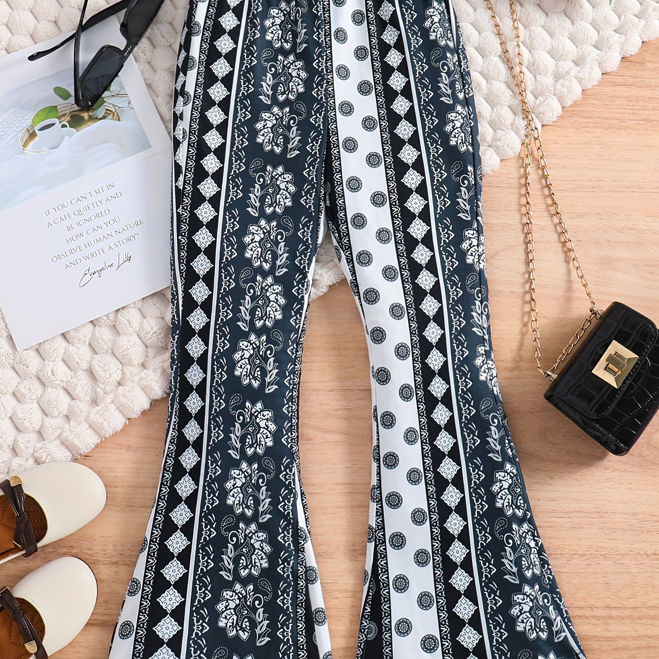 vintage ' flared pants knitted polyester stretchy - Temu