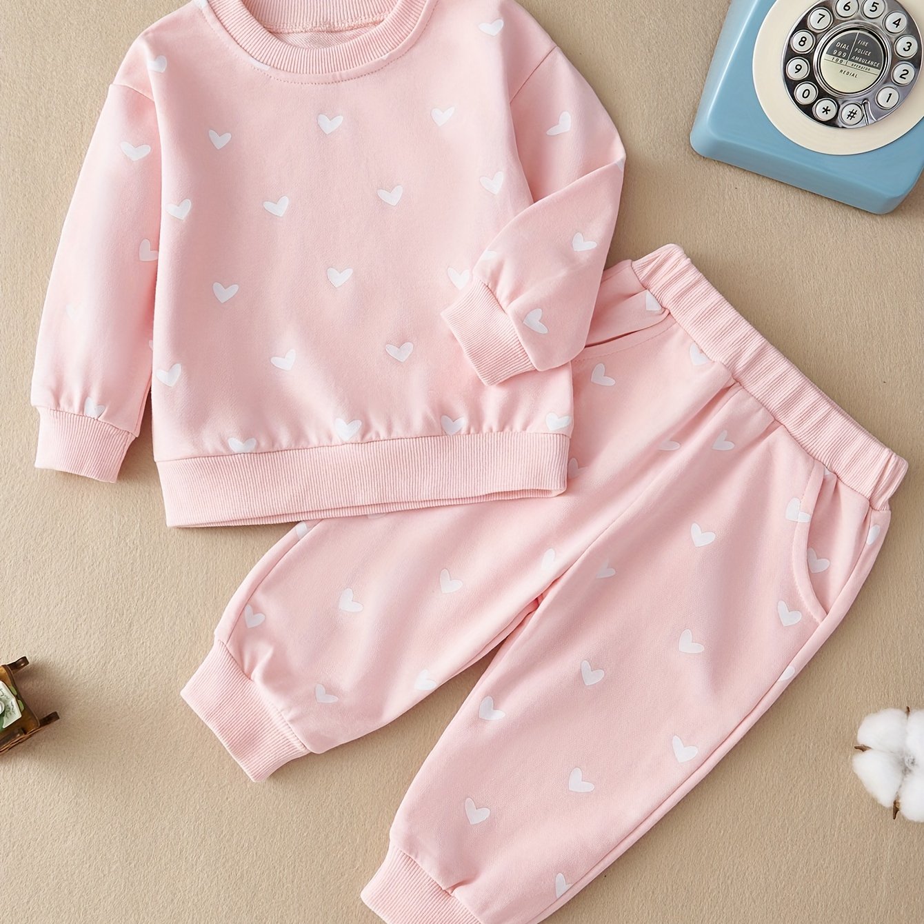 Image of Autumn And Winter Baby Girl Cute Sweet Heart Set Two-piece Suit, For Outdoor