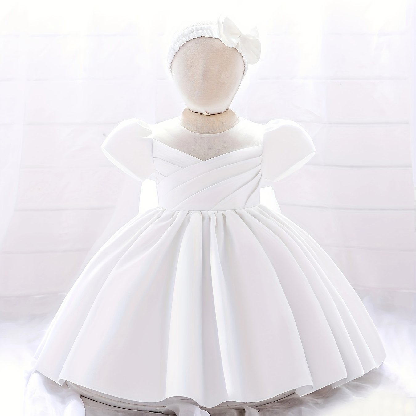 Elegant Baby Girl Mesh Puff Pleated Gown Dress Kids Short - Temu