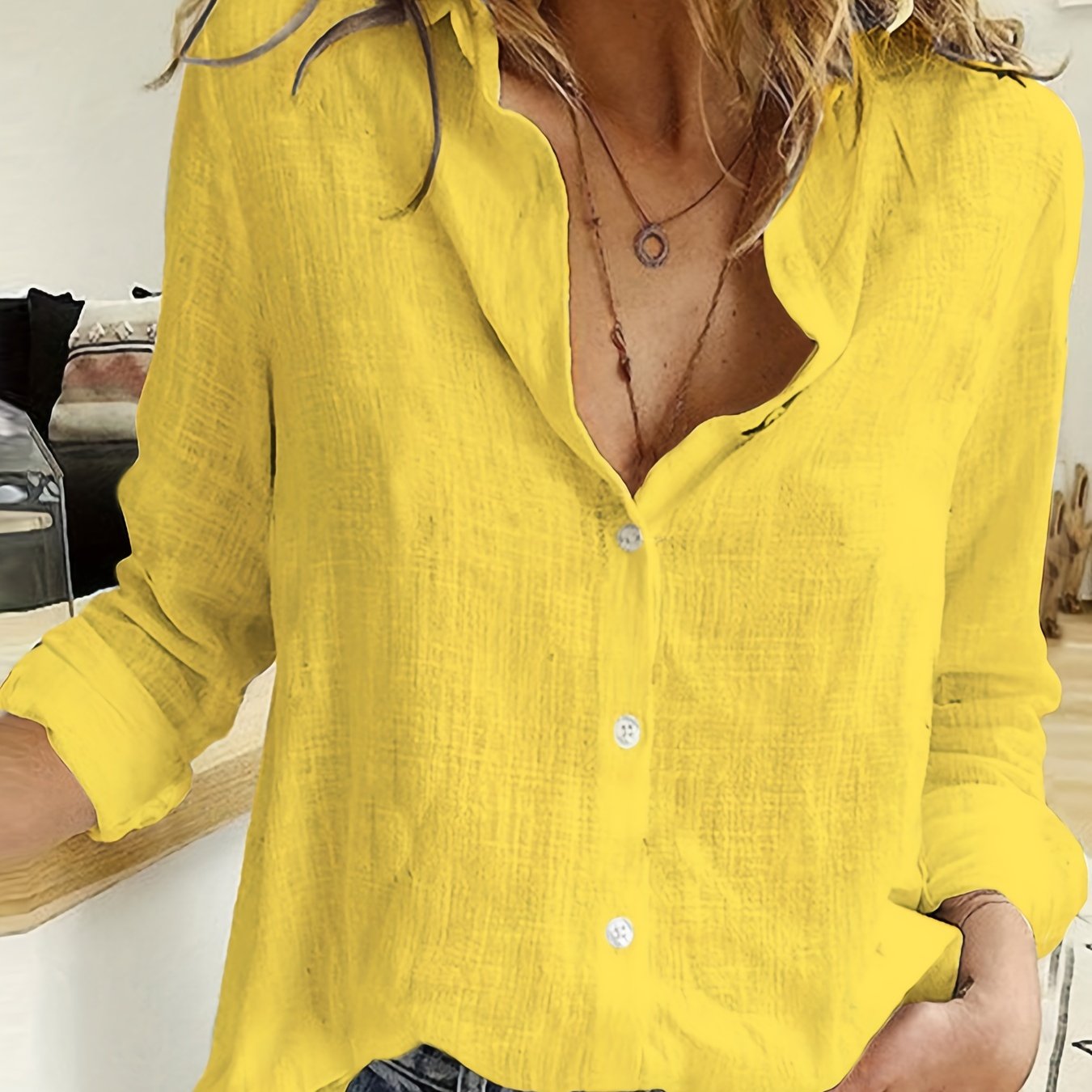 Yellow cotton and linen shirt women's 2023 early spring new jacket sho –  Lee Nhi Boutique