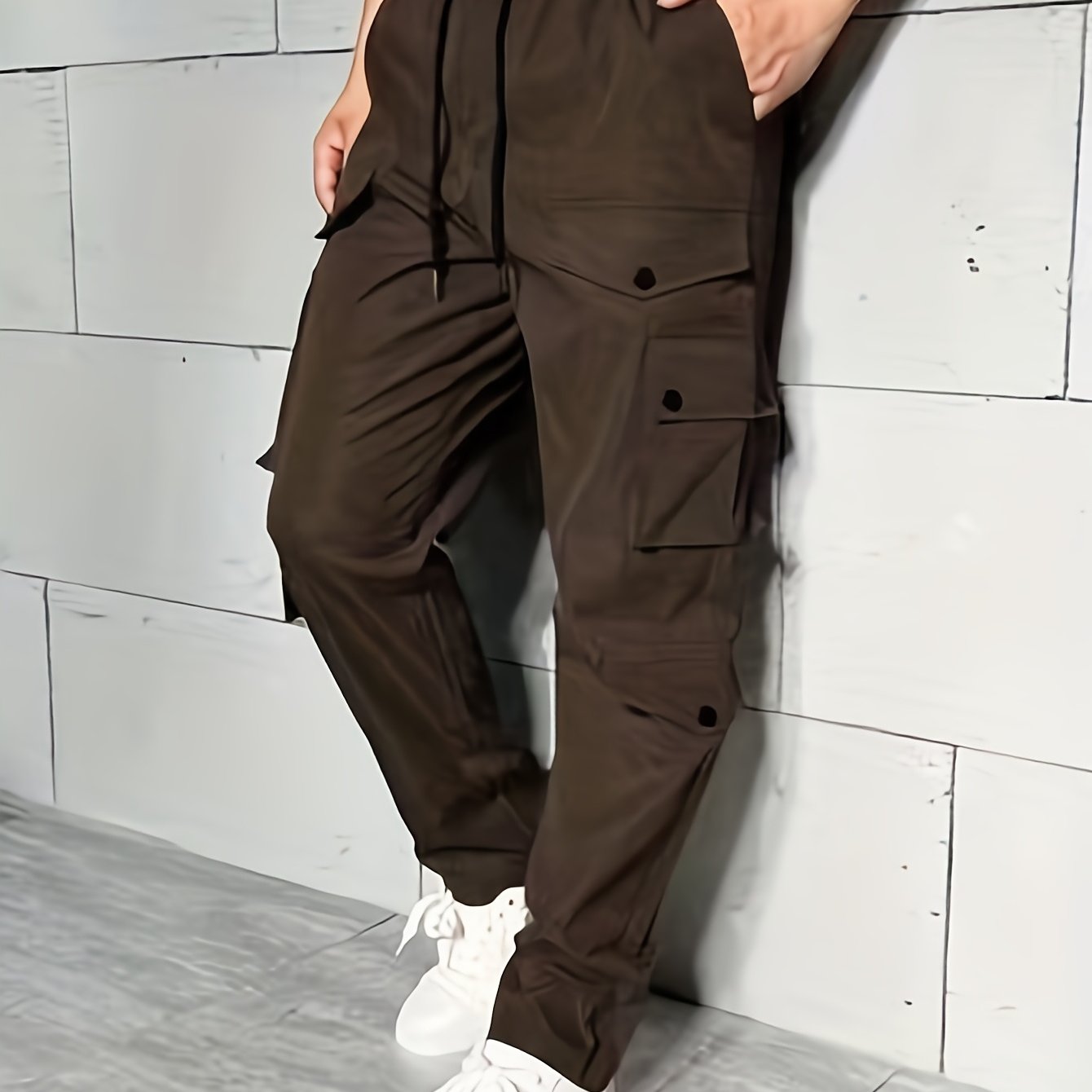 Plus Size Men's Solid Cargo Pants Autumn/winter Street Style - Temu Canada