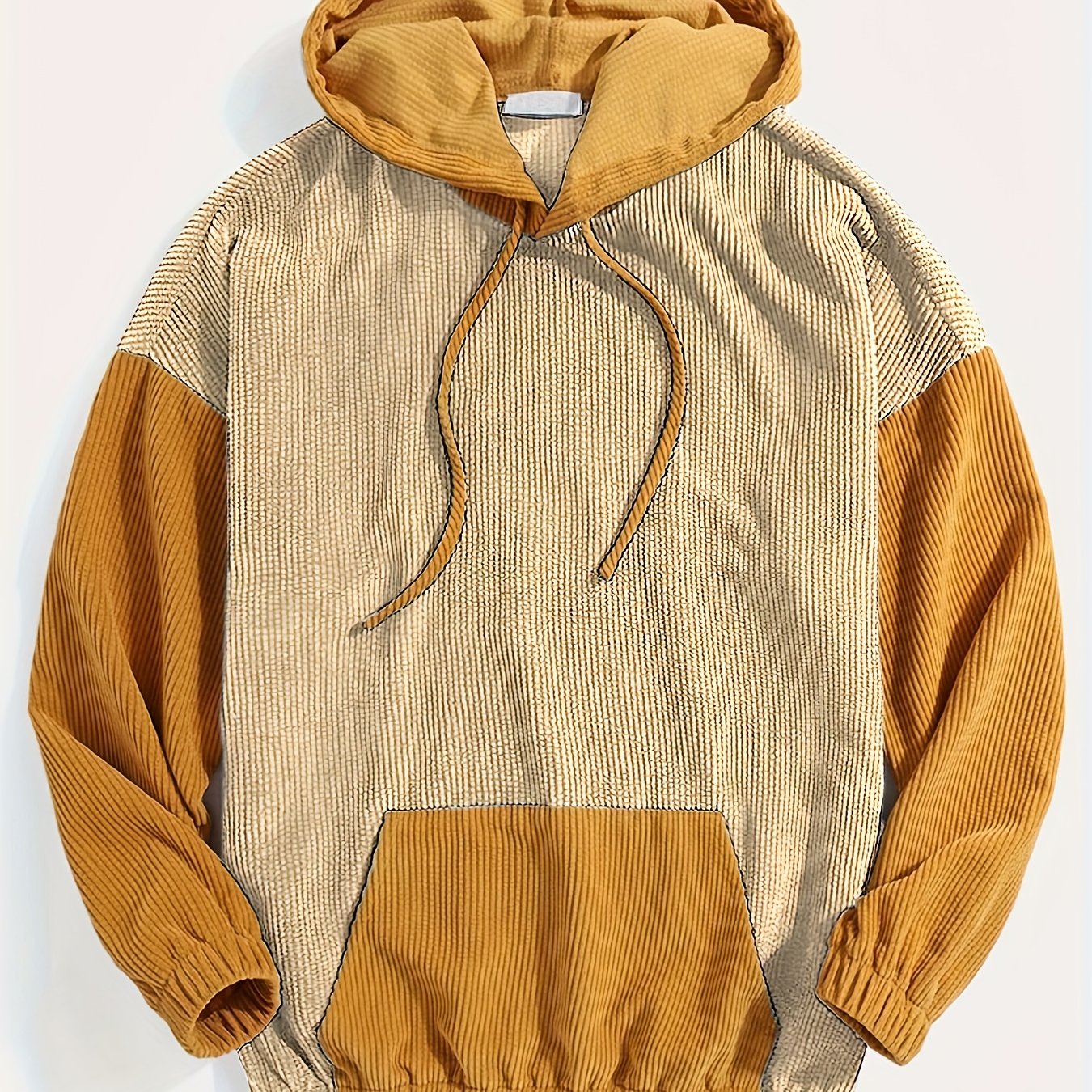 retro color block corduroy hoodie, cool hoodies for men, men's