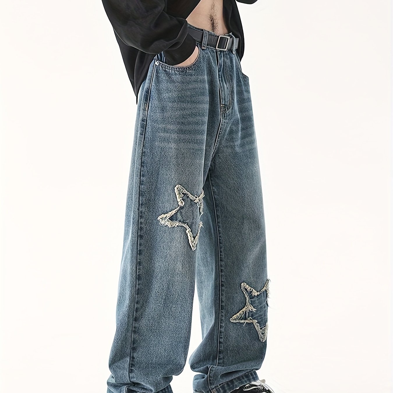 Y2k Men's Cross Pattern Baggy Jeans Casual Street Style - Temu