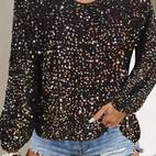sequined crew neck blouse elegant long sleeve blouse for spring fall womens clothing