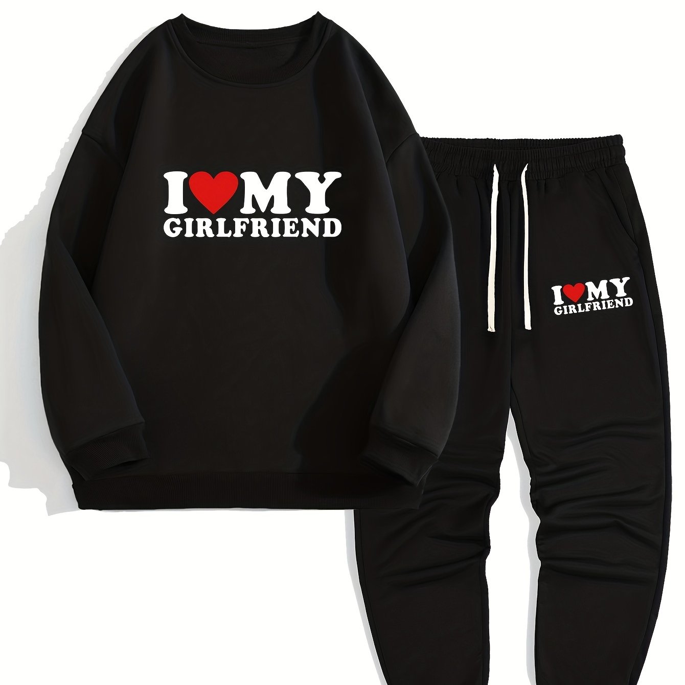 Love Girlfriend Print Men's Outfits Casual Crew Neck Long - Temu Denmark