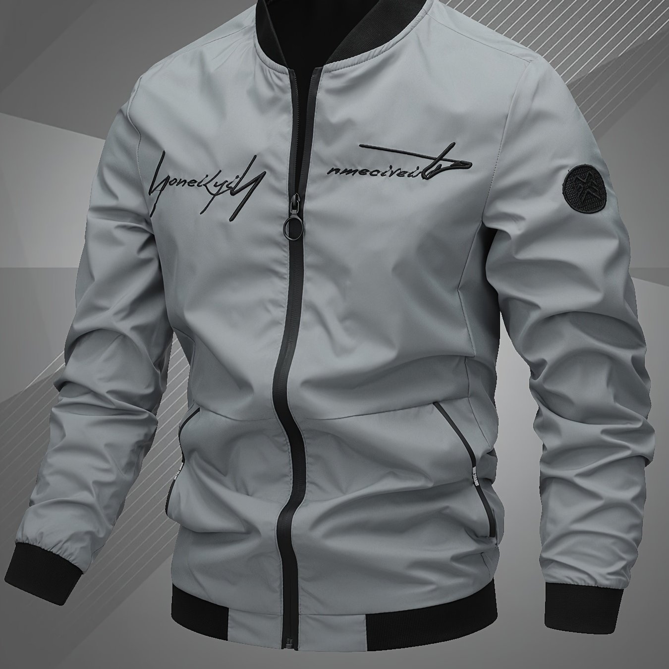 Men's Letter Embroidered Jacket, Casual Outerwear, Spring, Autumn, Coat, Suitable For Daily, Home, Outdoor, And Work Occasions