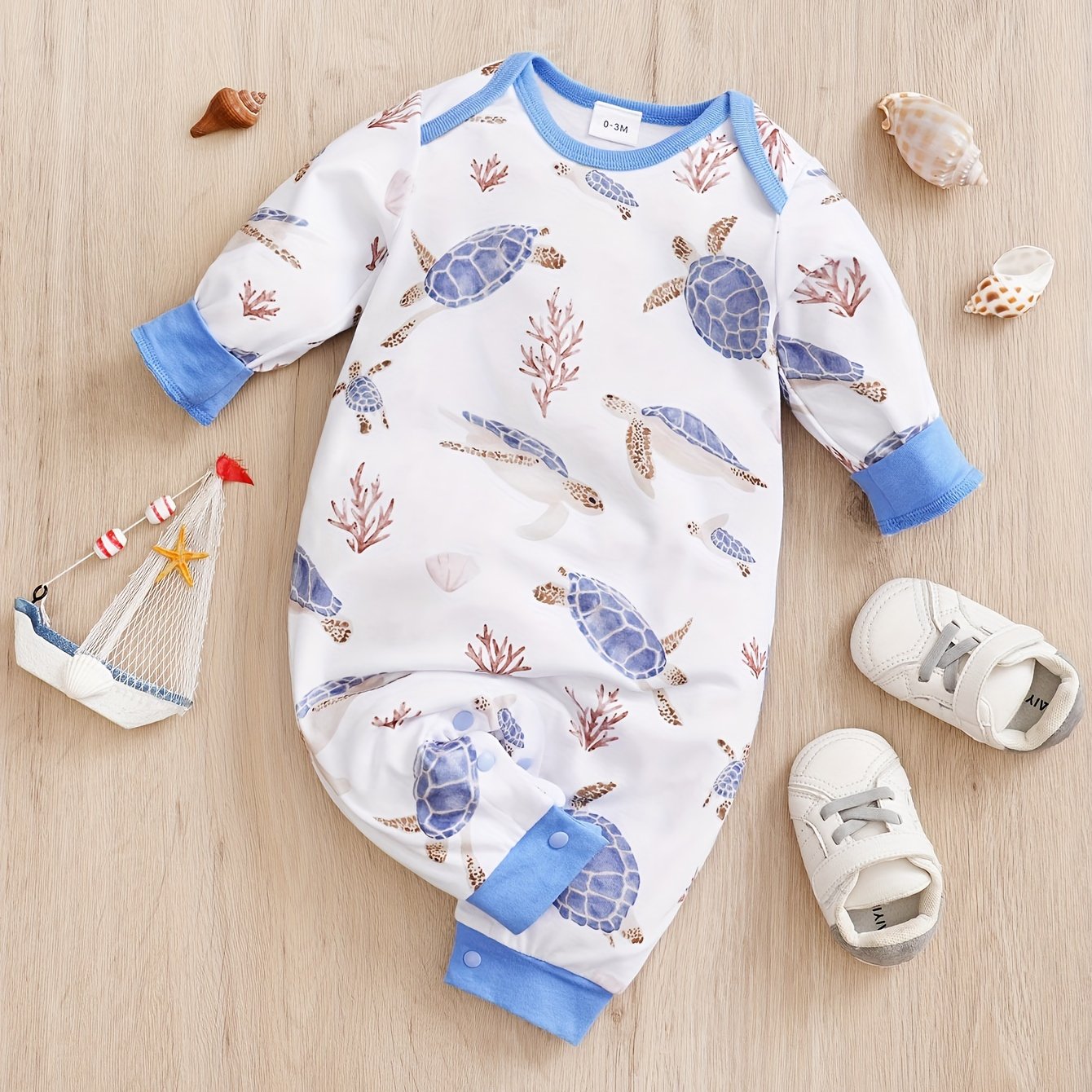 Söt Turtle Allover Print Långärmad Baby Boys Girls Bodysuit - Temu Sweden