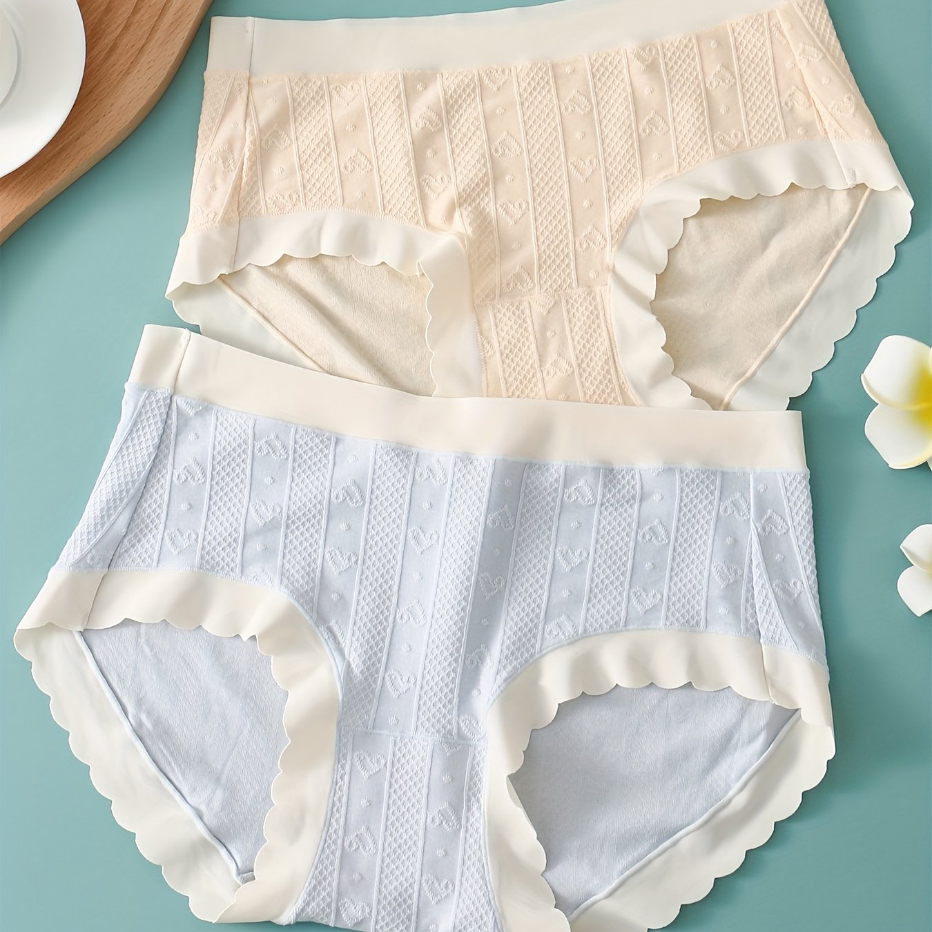 2 Pack Teenage Girls' Underwear Japanese-style Cute Panties Seamless Sweet  Heart Pattern Light Color Panties For 10-18 Girls