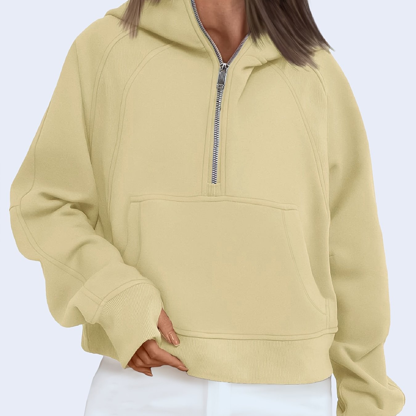 Solid Half Zip Kangaroo Pockets Hoodie Casual Long Sleeve - Temu