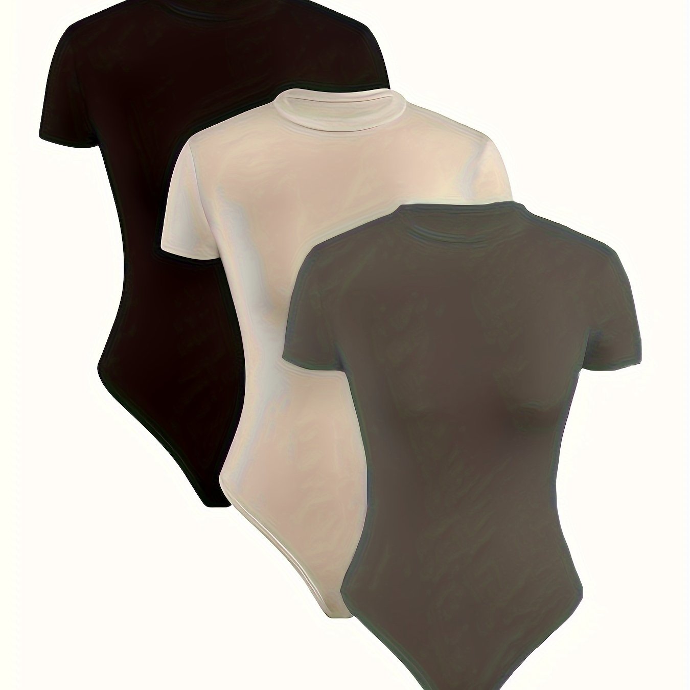 3 Pack Short Sleeve Bodysuit for Women Crewneck Casual Basic T
