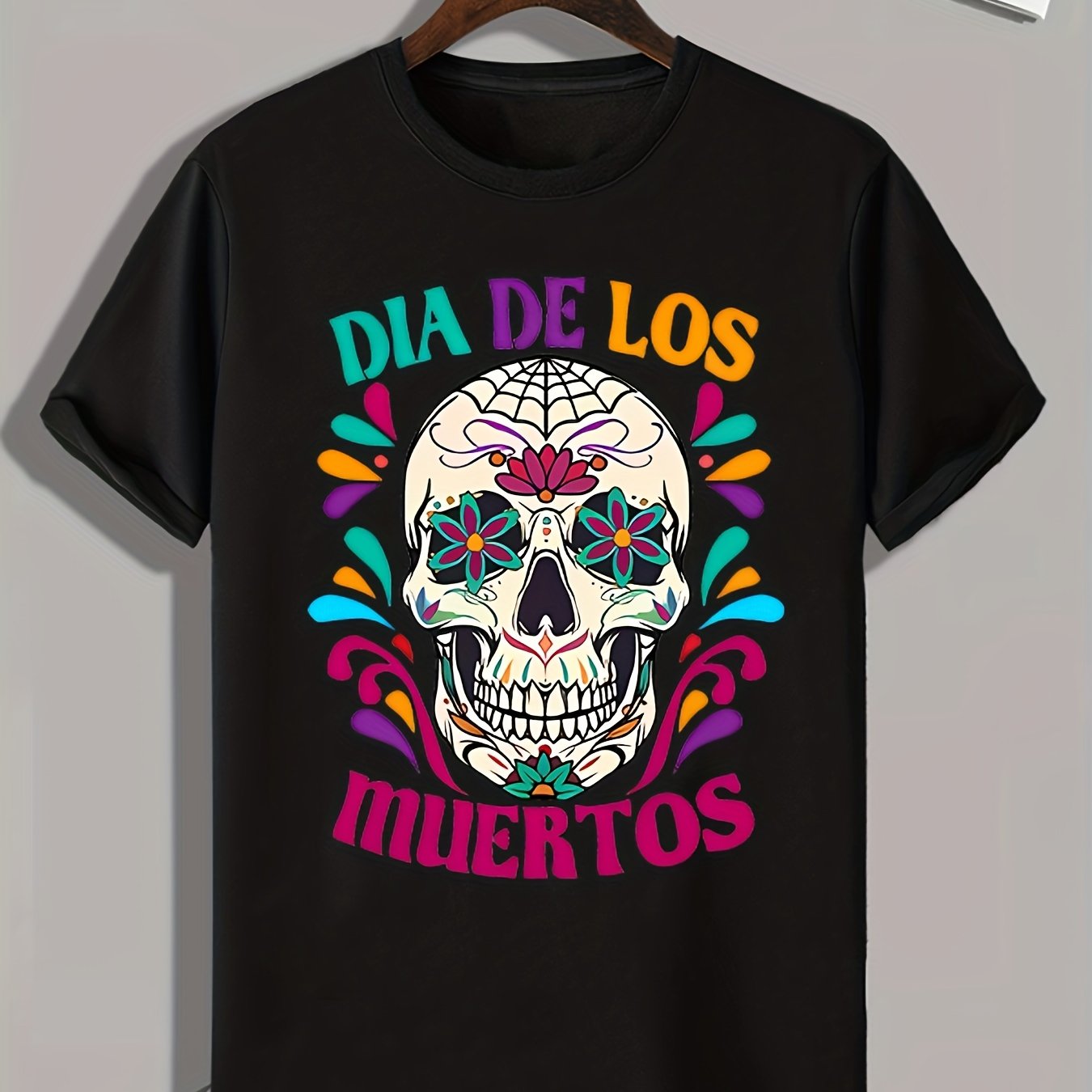 TEMU ''día De Los Muertos'' Print, Men's Graphic T-shirt, Casual For Summer, Mens Clothing