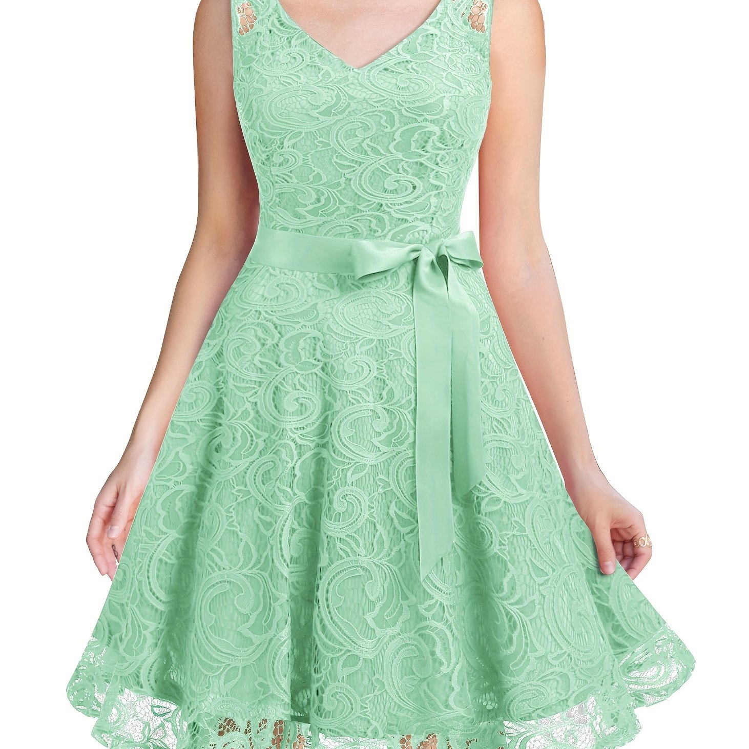 contrast lace solid dress elegant v neck sleeveless party - Temu Germany contrast lace solid dress elegant v neck sleeveless party - Temu Germany
