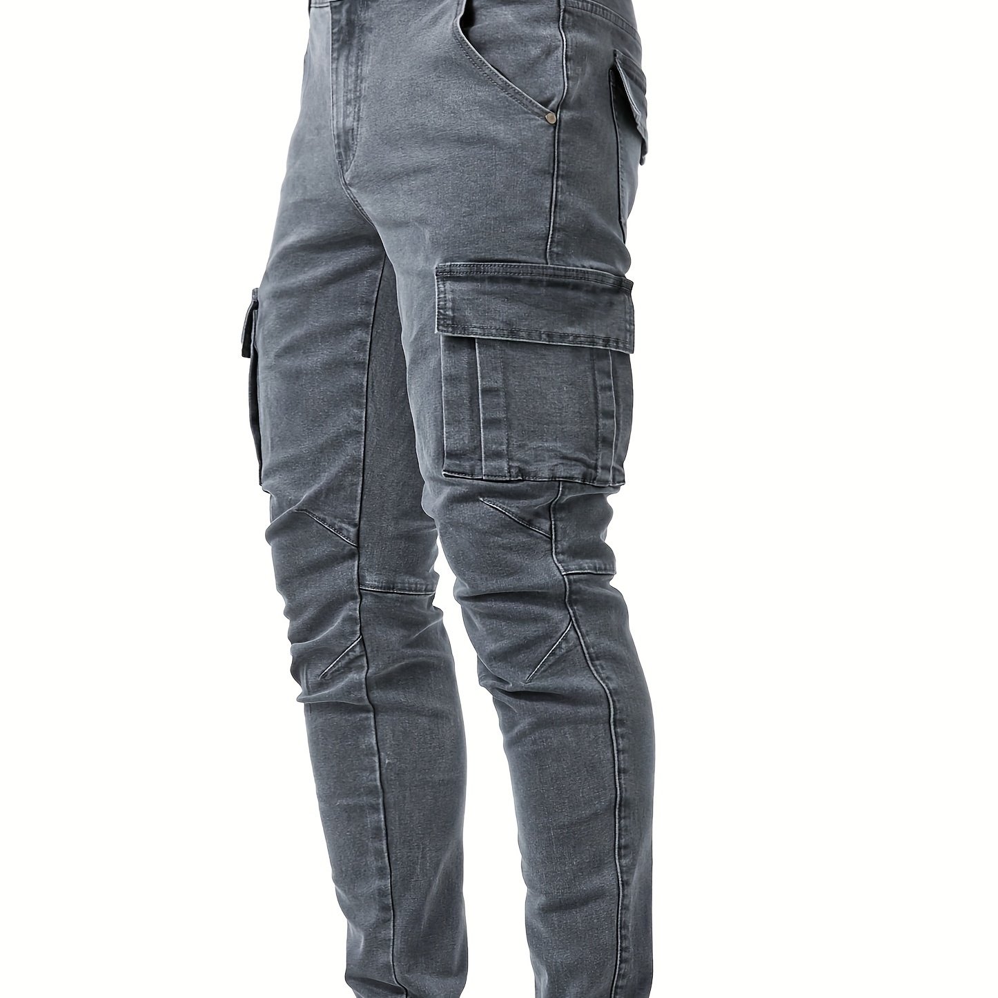 Men's Slim Fit Jeans - Stretch Skinny Pants With Multiple Utility Pockets, High-stretch Denim For Everyday & Formal Wear - Machine Washable Non-see-through Streetwear Jeans
