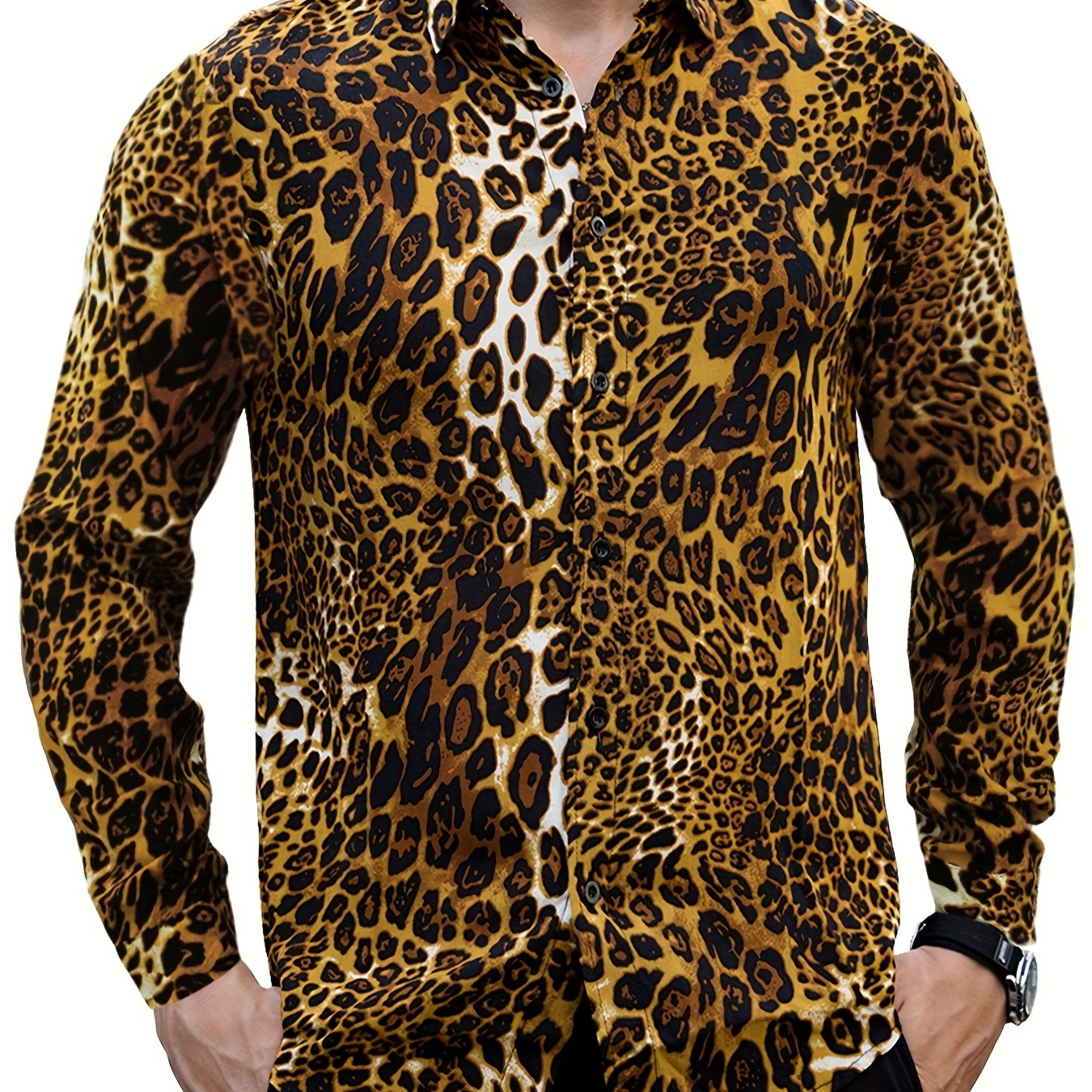 Olmoleons Men’s Leopard Print Long Sleeve Button-Down Shirt Animal Print  Silk Satin Dress Shirt : : Clothing, Shoes & Accessories