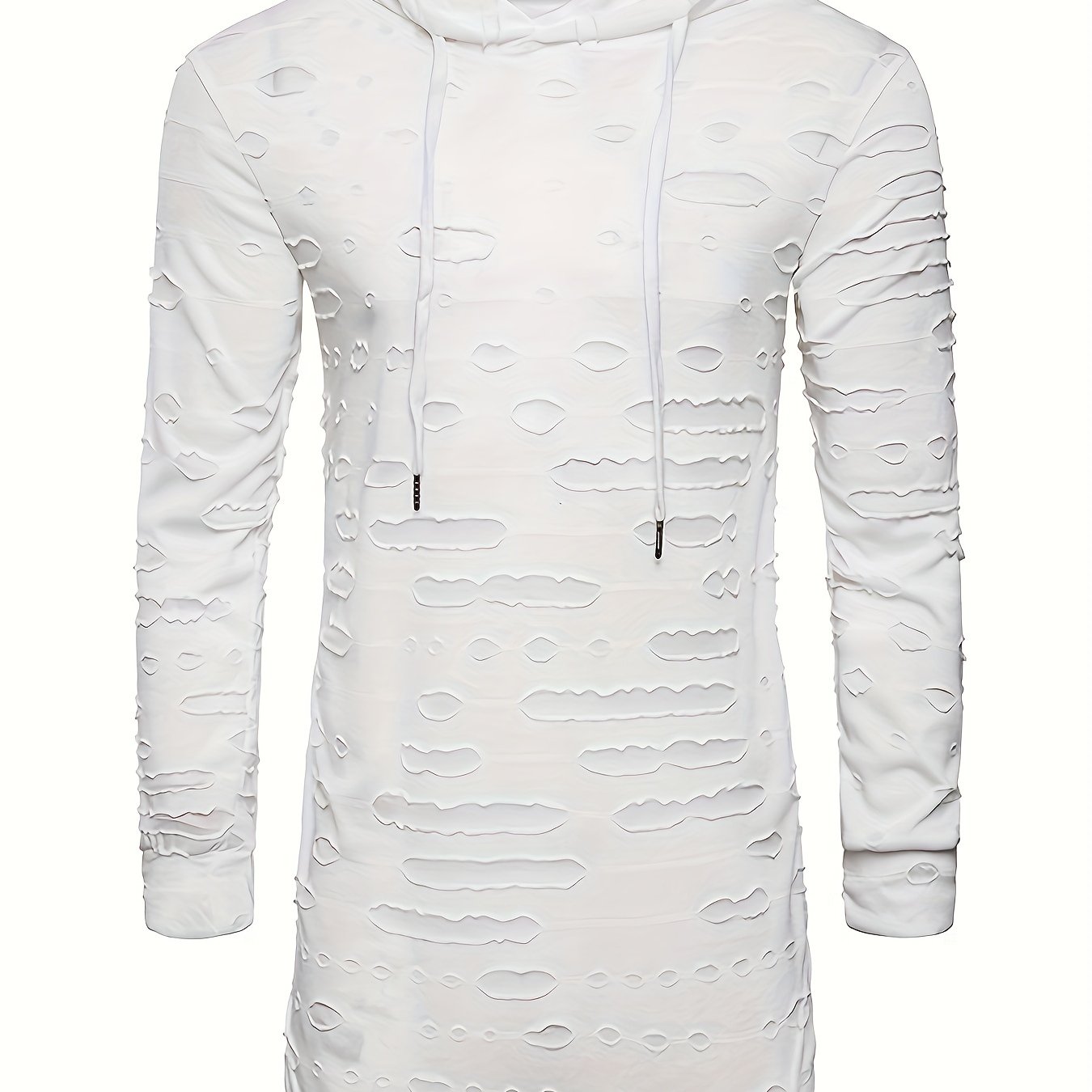 Spring/autumn 's Casual Fashion Individual Distressed Solid Color Versatile Mid-long Hooded Athletic Long Sleeve T-shirt