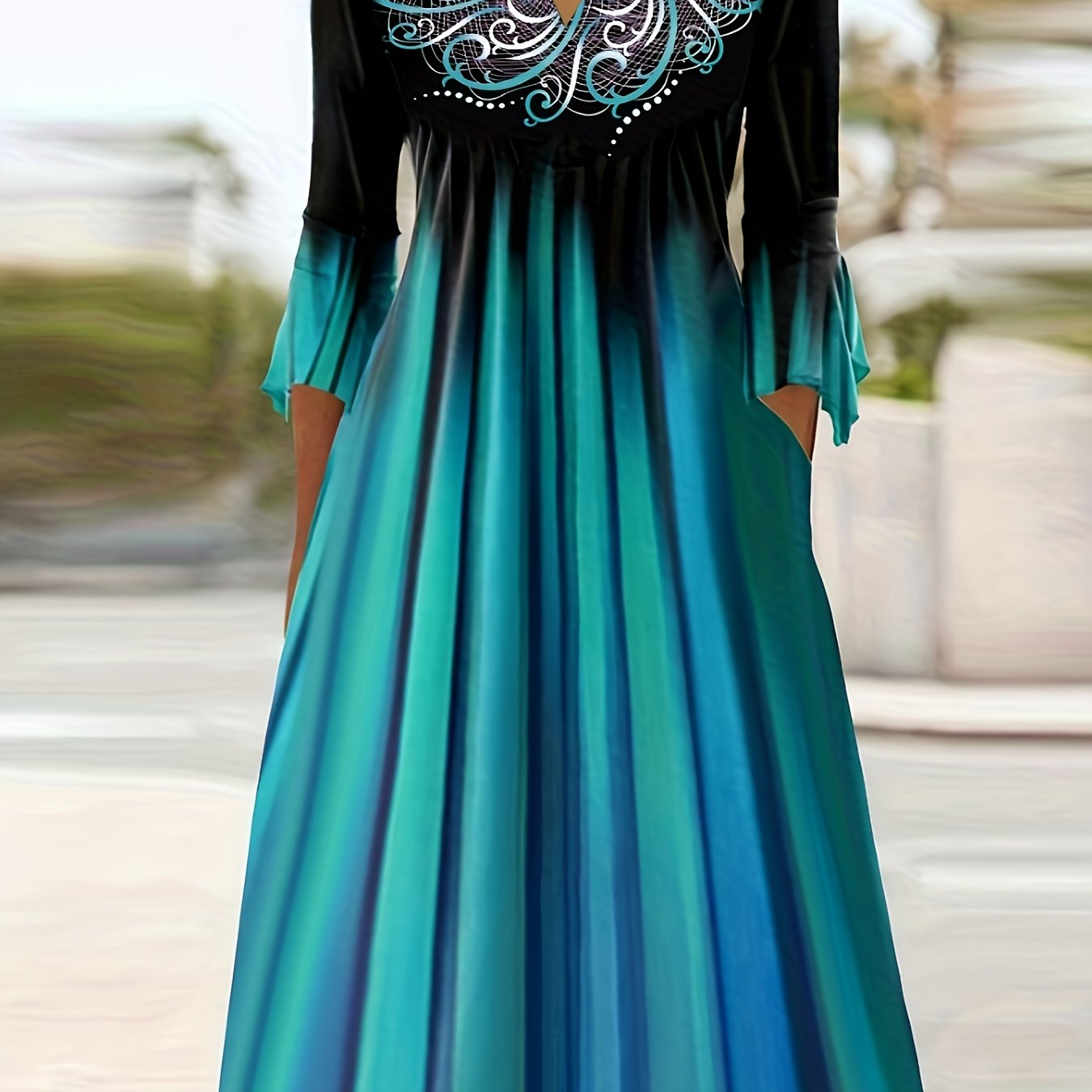 Image of Targeted Style Dress, Formal Gown, Graduation Dress, Women's Dress, Affordable Dress, Summer Casual Printed Half-sleeve Waist-length Bohemian Dress