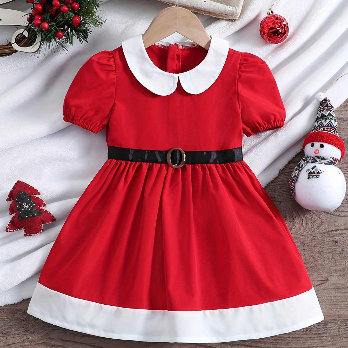 toddler girls cute santa claus short sleeve collar dress for christmas party gift
