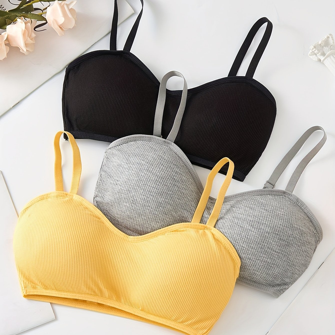 3pcs Girls Training Bras, Seamless Breathable With Removable Pads Sports  Bra, Starter Bras For Student Teens Underwear 7-12 Y