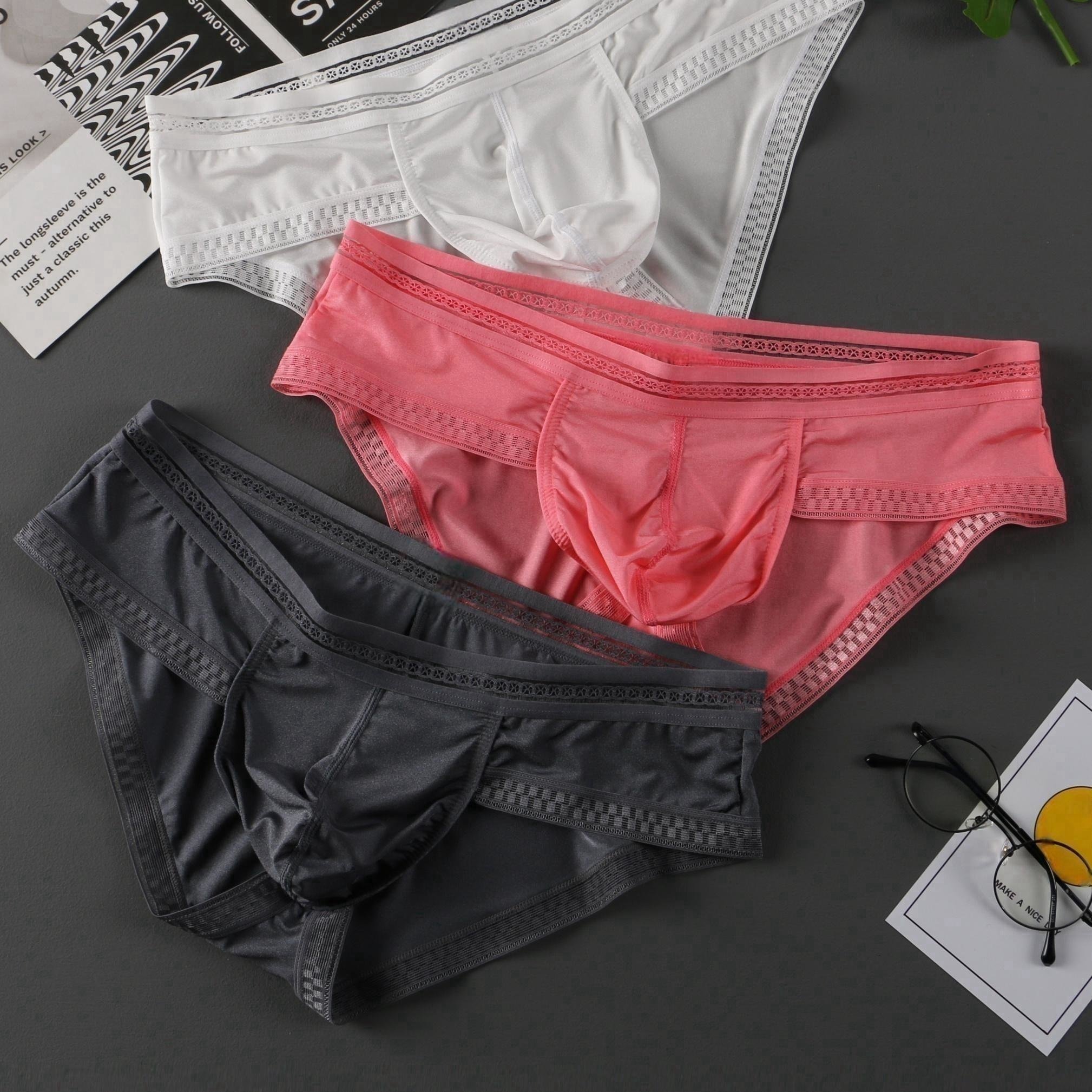 Men Ice Silk U Pouch Briefs Seamless G-string Thongs Panties T-back  Underwear CA